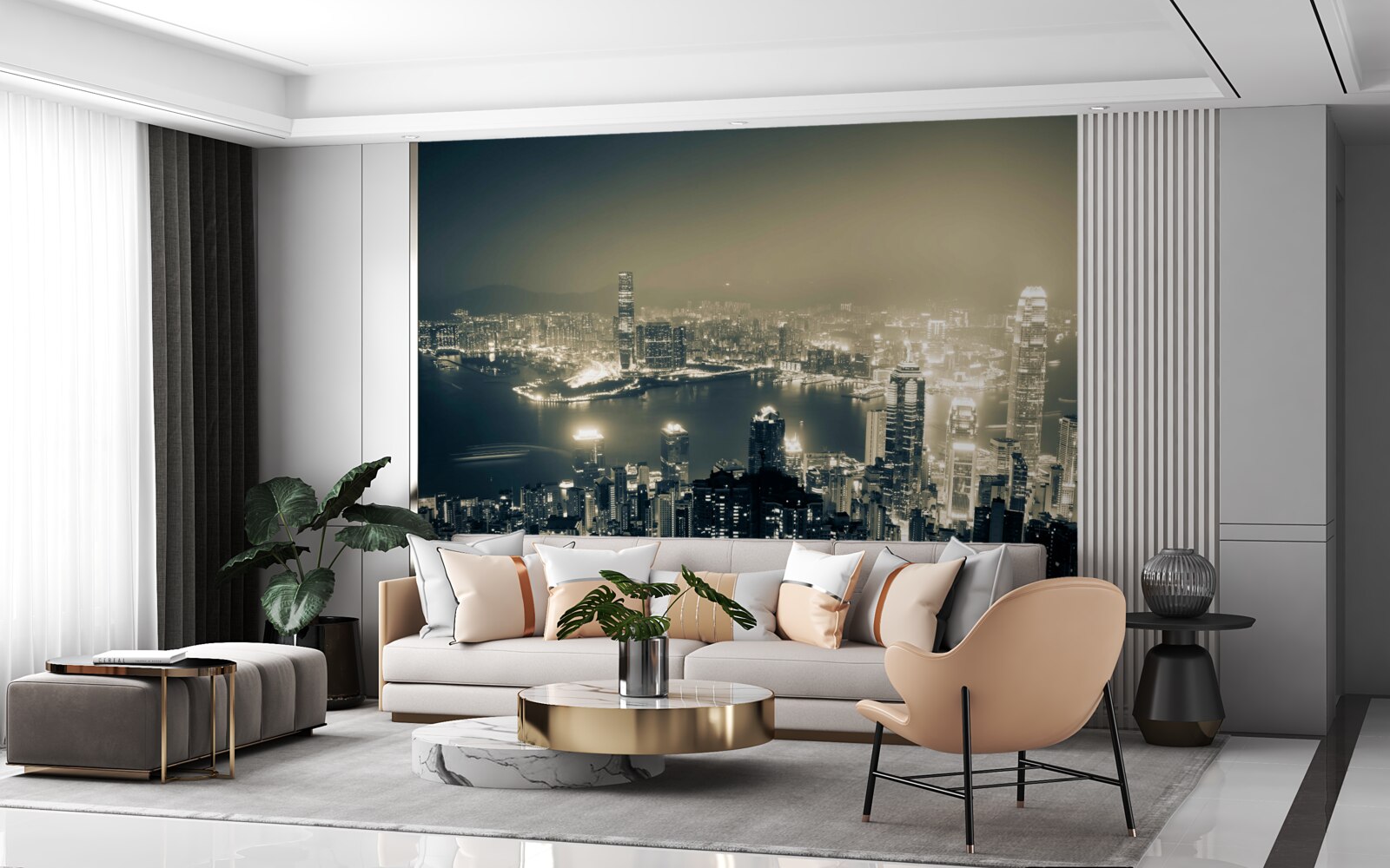 Papier peint vue nocturne panoramique de hong kong