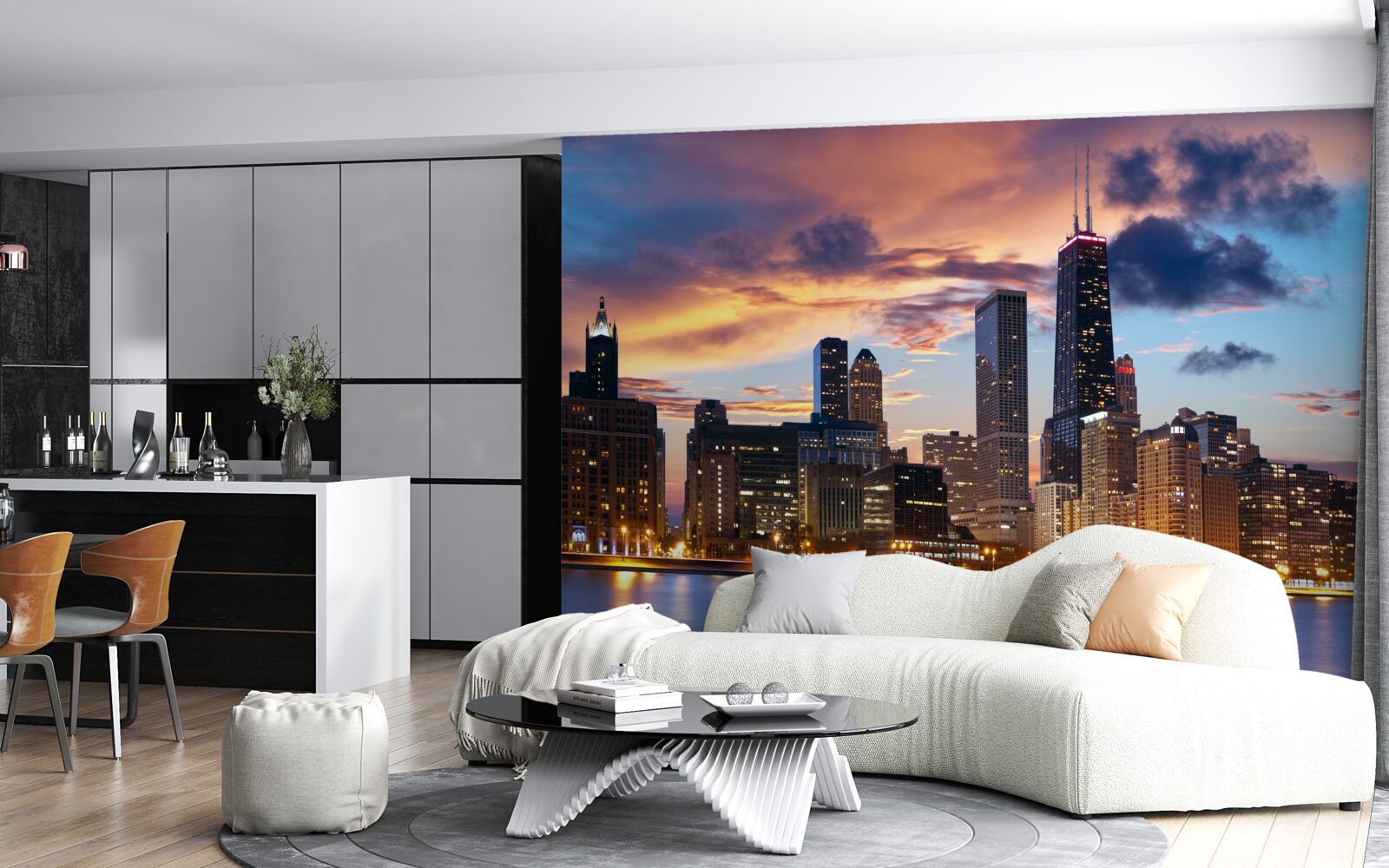 Papier peint le soleil se couche sur chicago, illinois