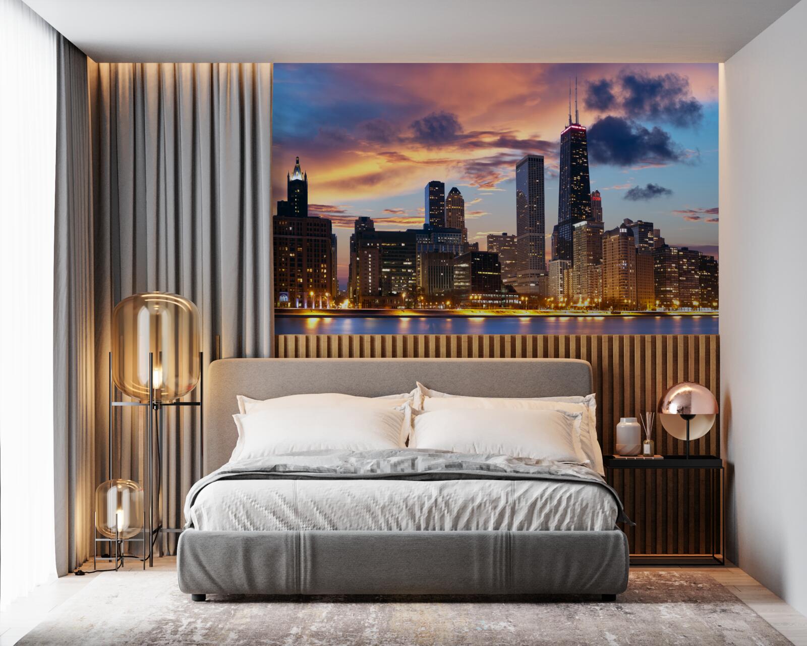 Papier peint le soleil se couche sur chicago, illinois