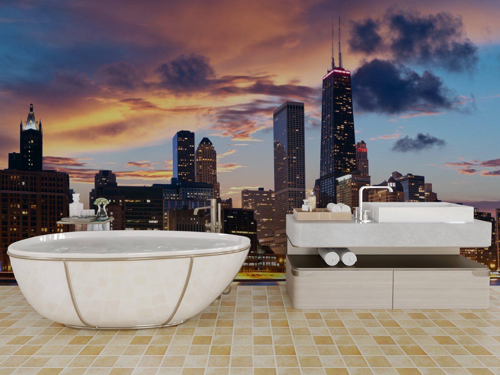 Papier peint le soleil se couche sur chicago, illinois