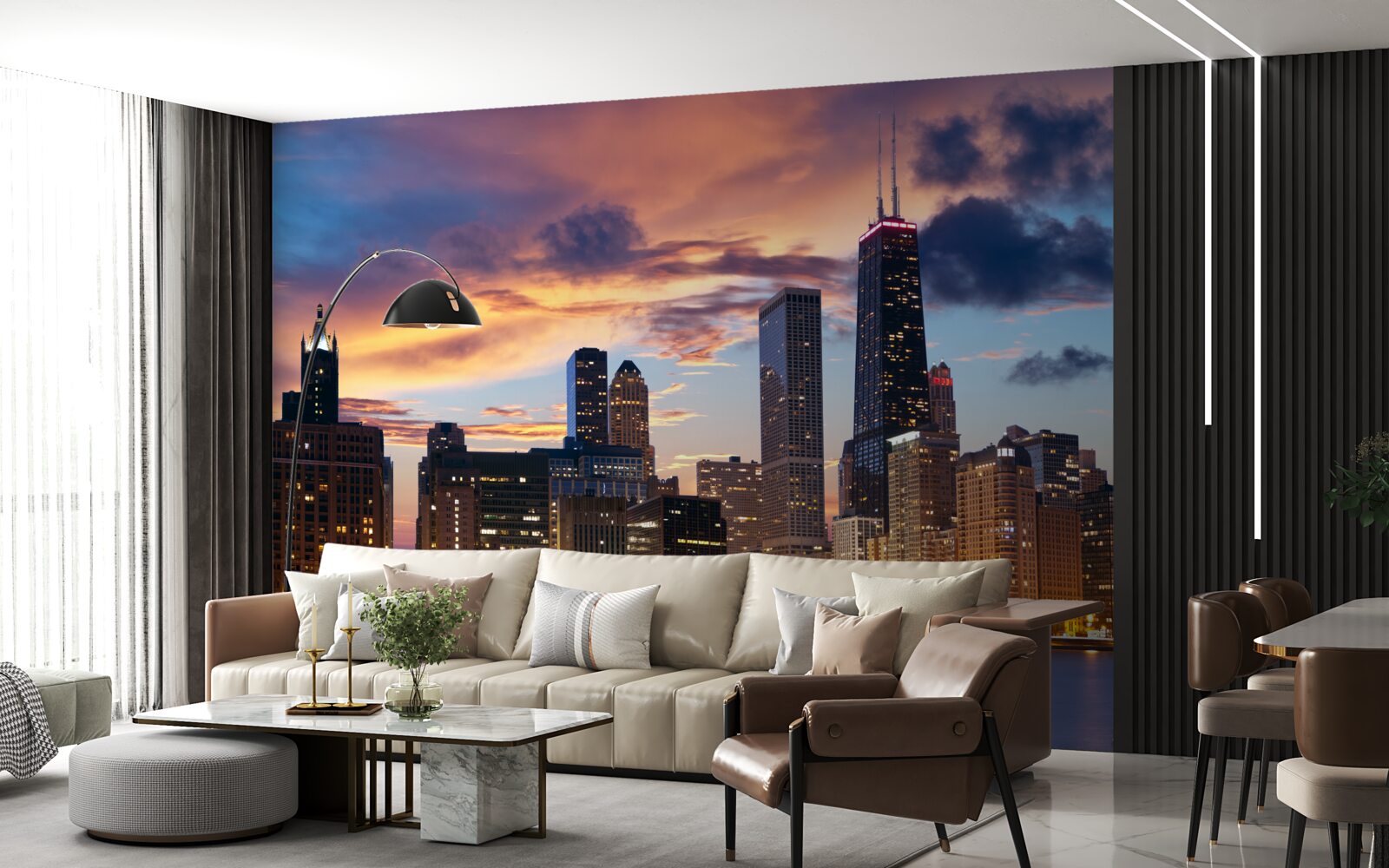 Papier peint le soleil se couche sur chicago, illinois