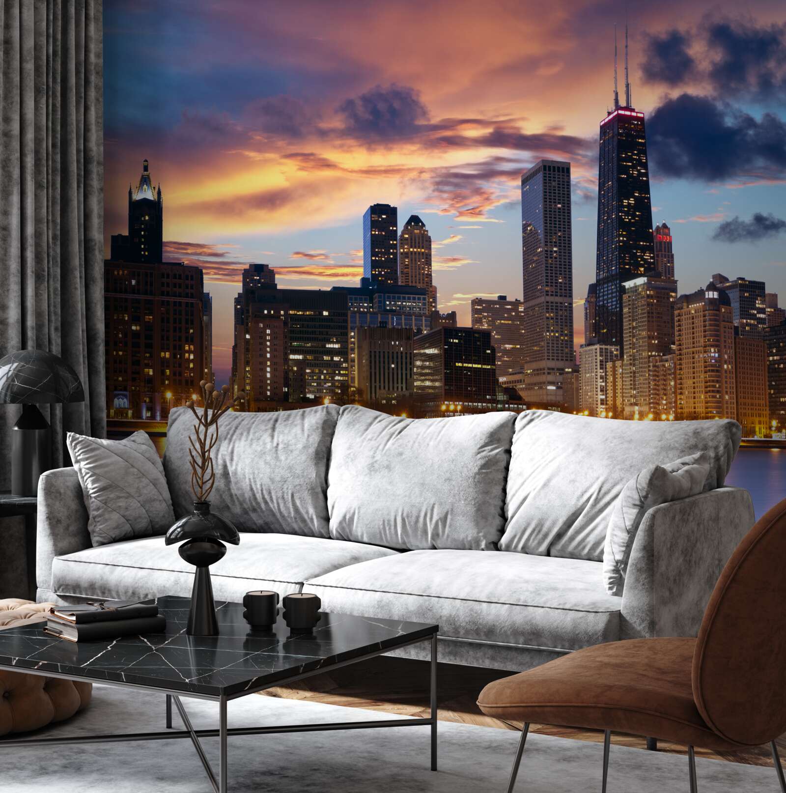 Papier peint le soleil se couche sur chicago, illinois