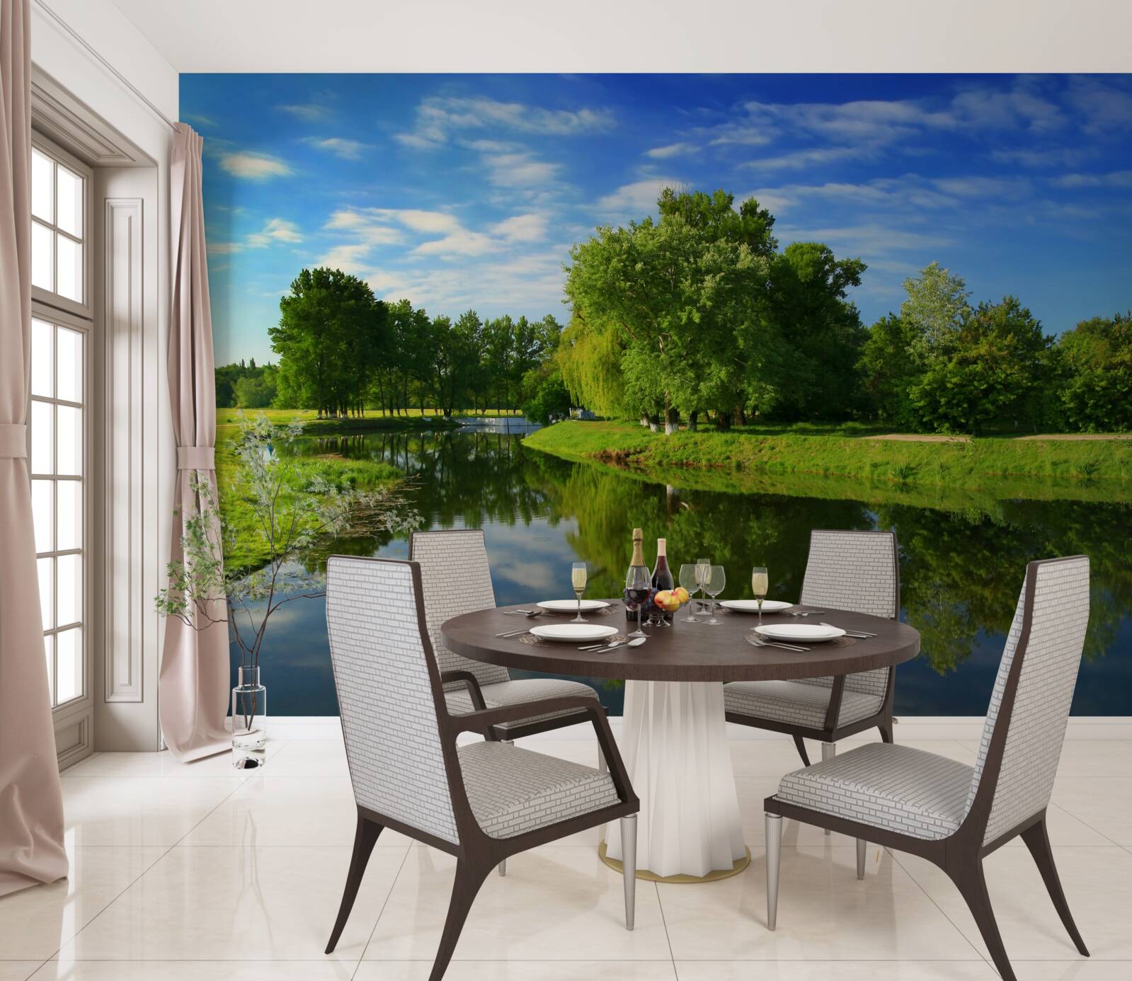 Papier peint la rivière est entourée d'arbres