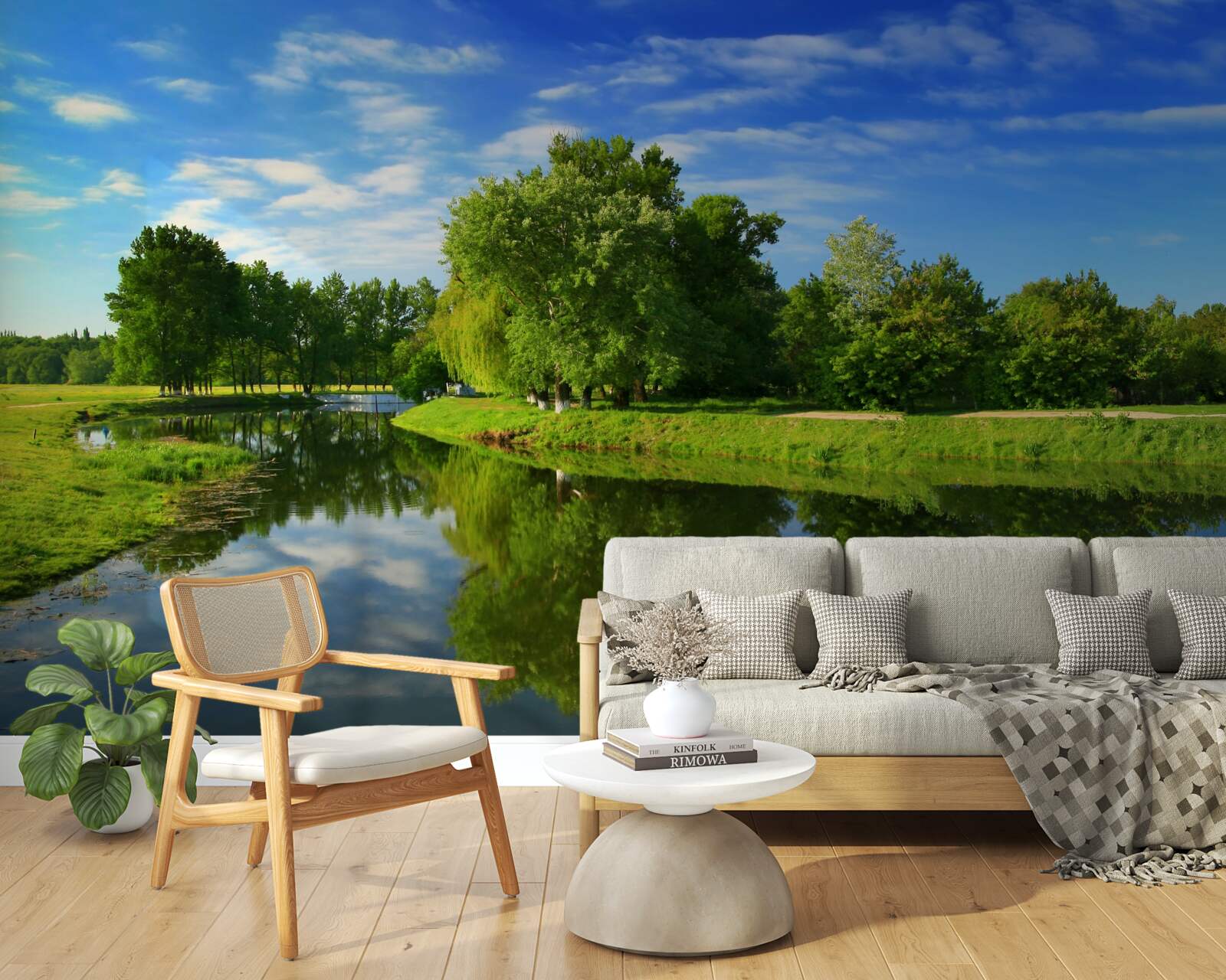 Papier peint la rivière est entourée d'arbres