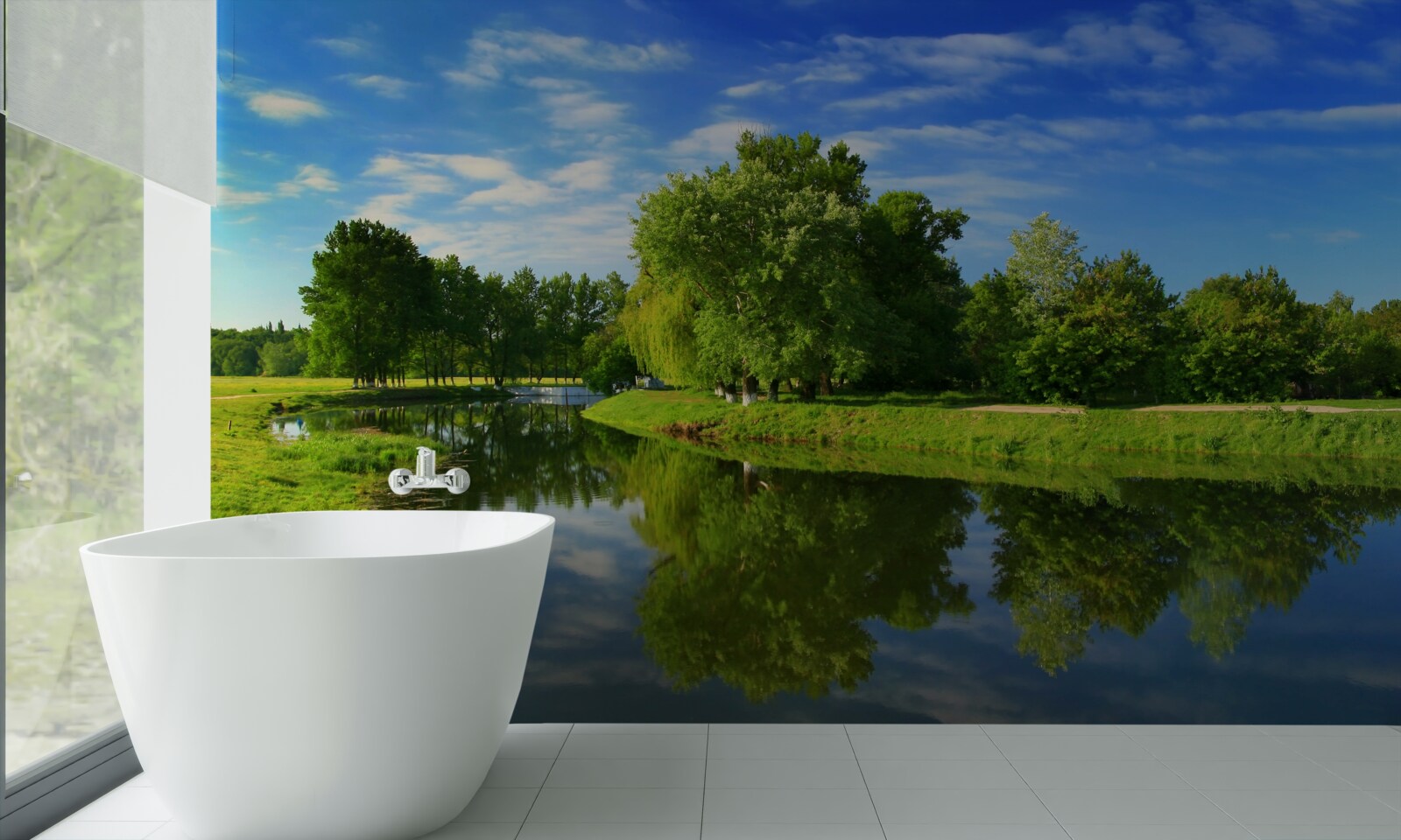 Papier peint la rivière est entourée d'arbres