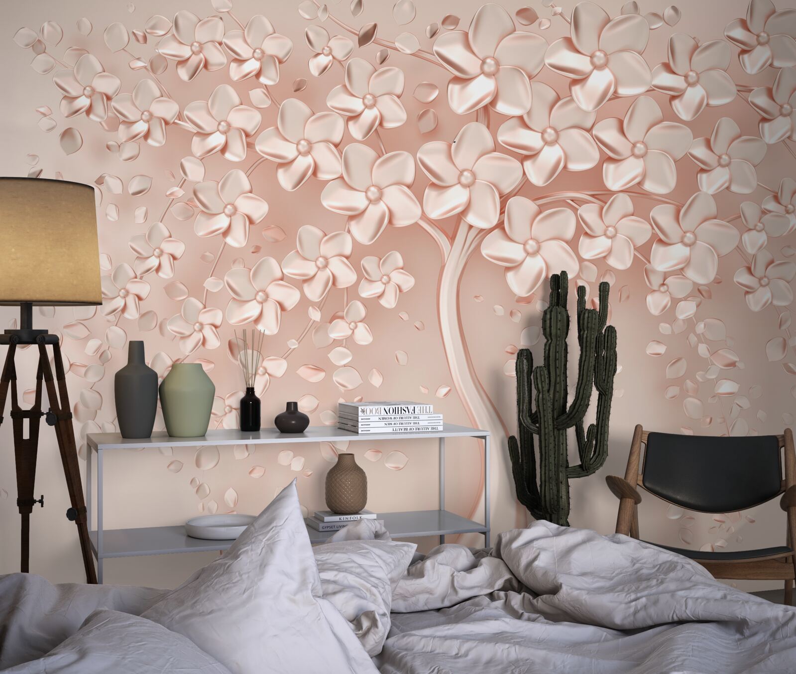 Papier peint des fleurs s'épanouissent sur un petit arbre