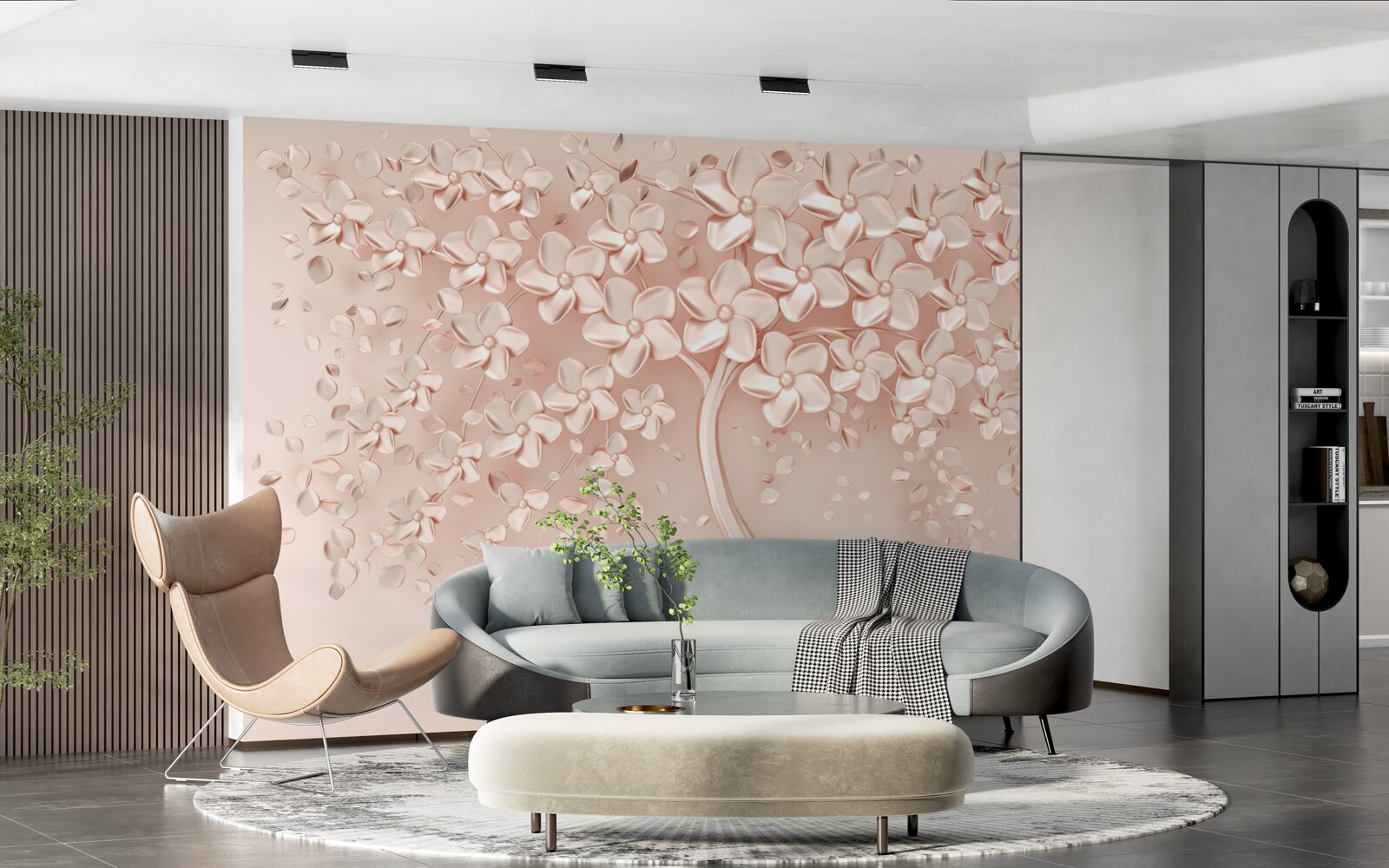 Papier peint des fleurs s'épanouissent sur un petit arbre