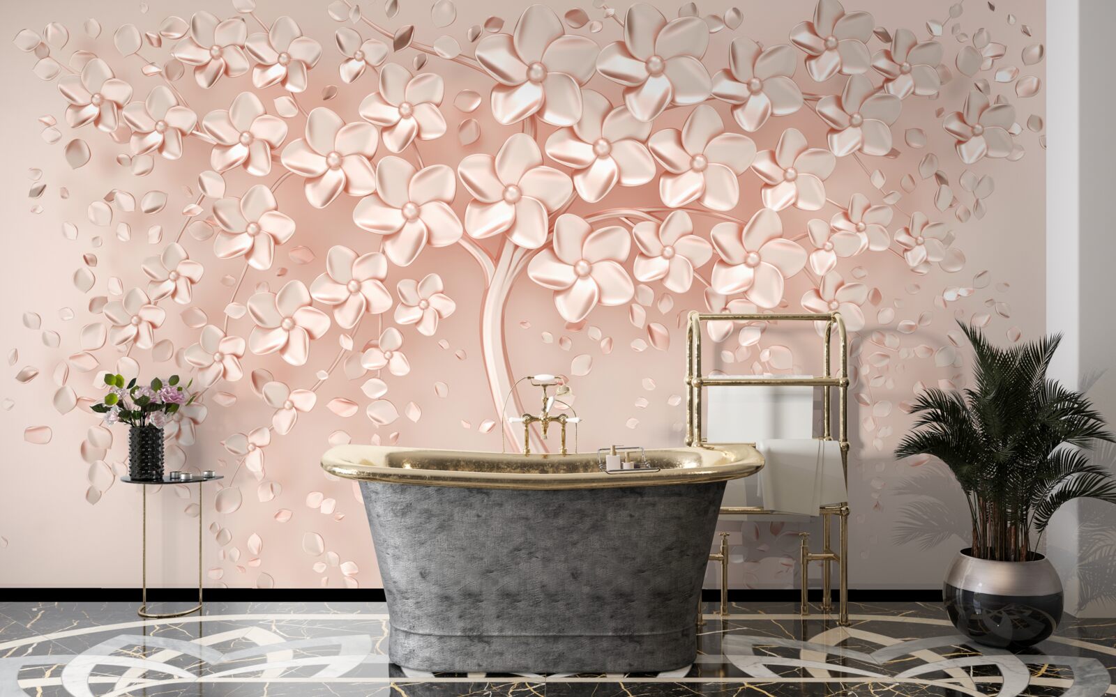 Papier peint des fleurs s'épanouissent sur un petit arbre