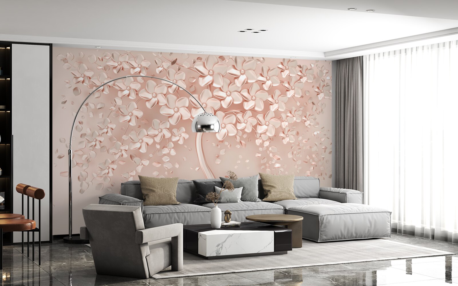 Papier peint des fleurs s'épanouissent sur un petit arbre