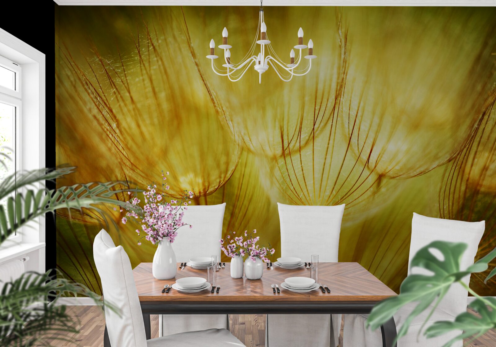 Papier peint cœur de pissenlit, doré