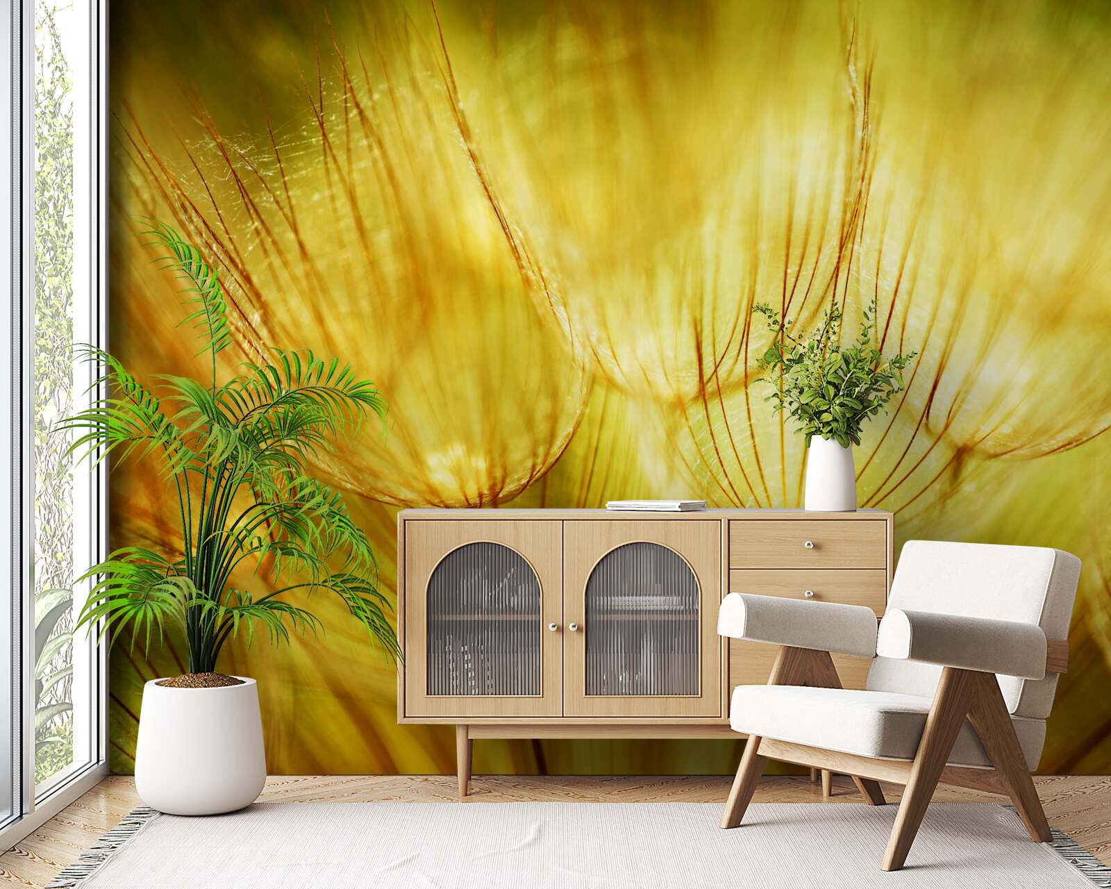 Papier peint cœur de pissenlit, doré