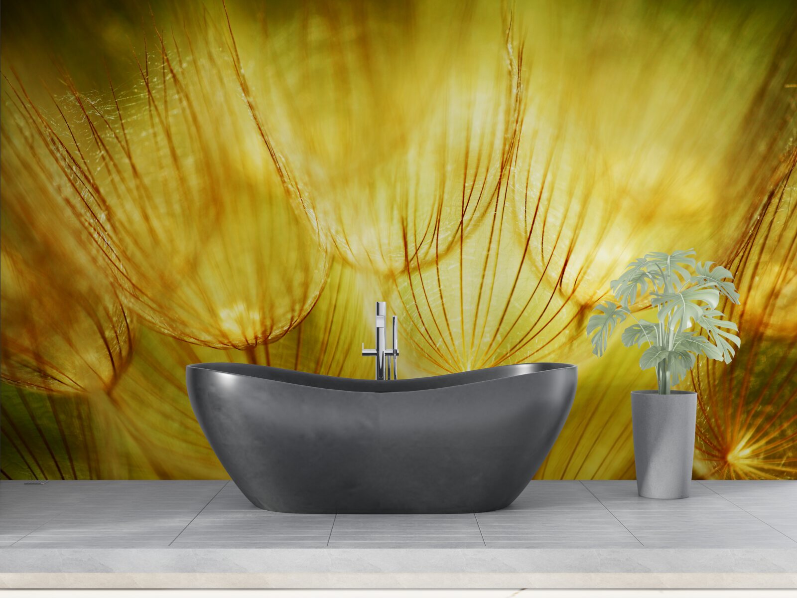 Papier peint cœur de pissenlit, doré