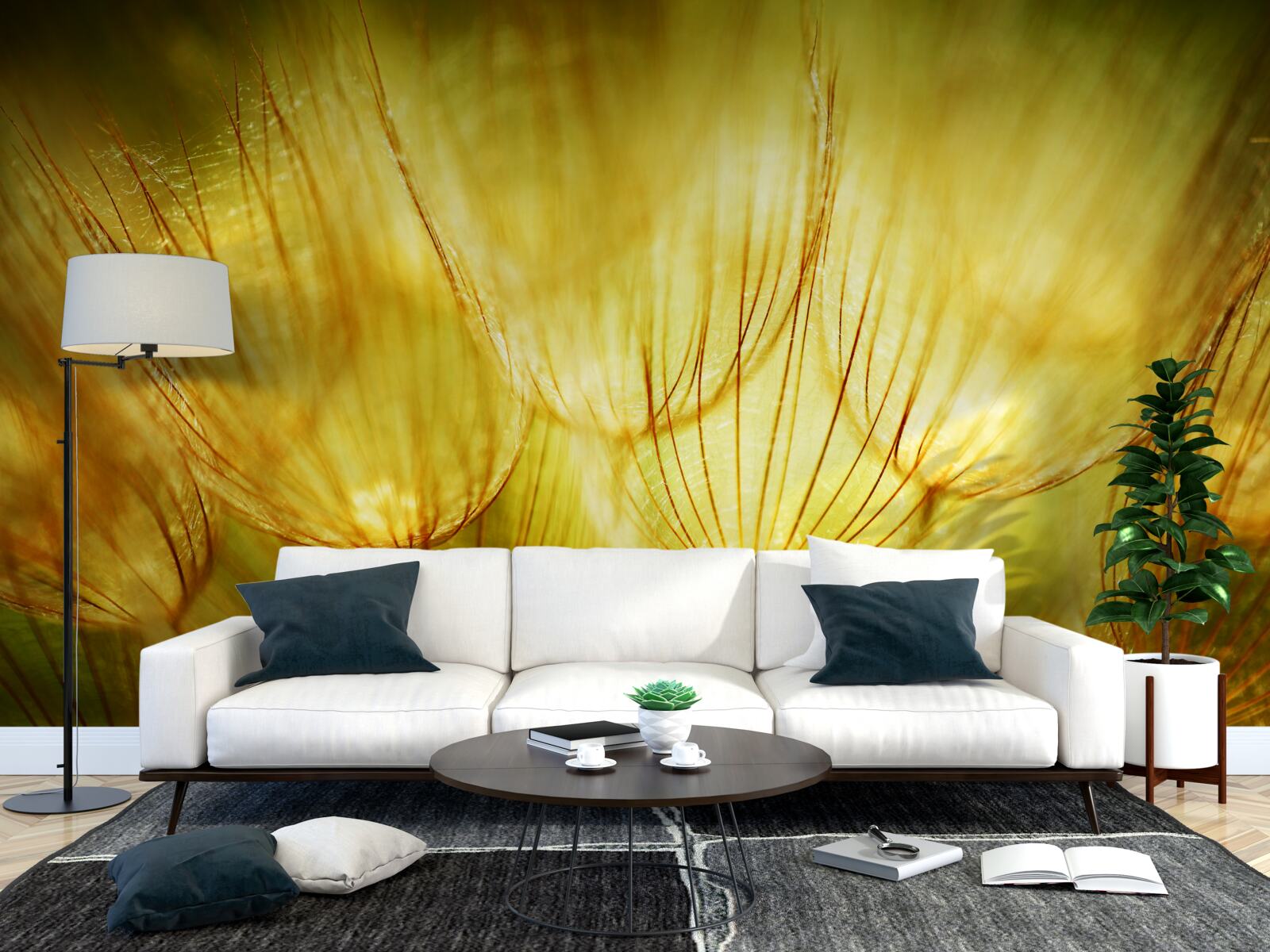 Papier peint cœur de pissenlit, doré