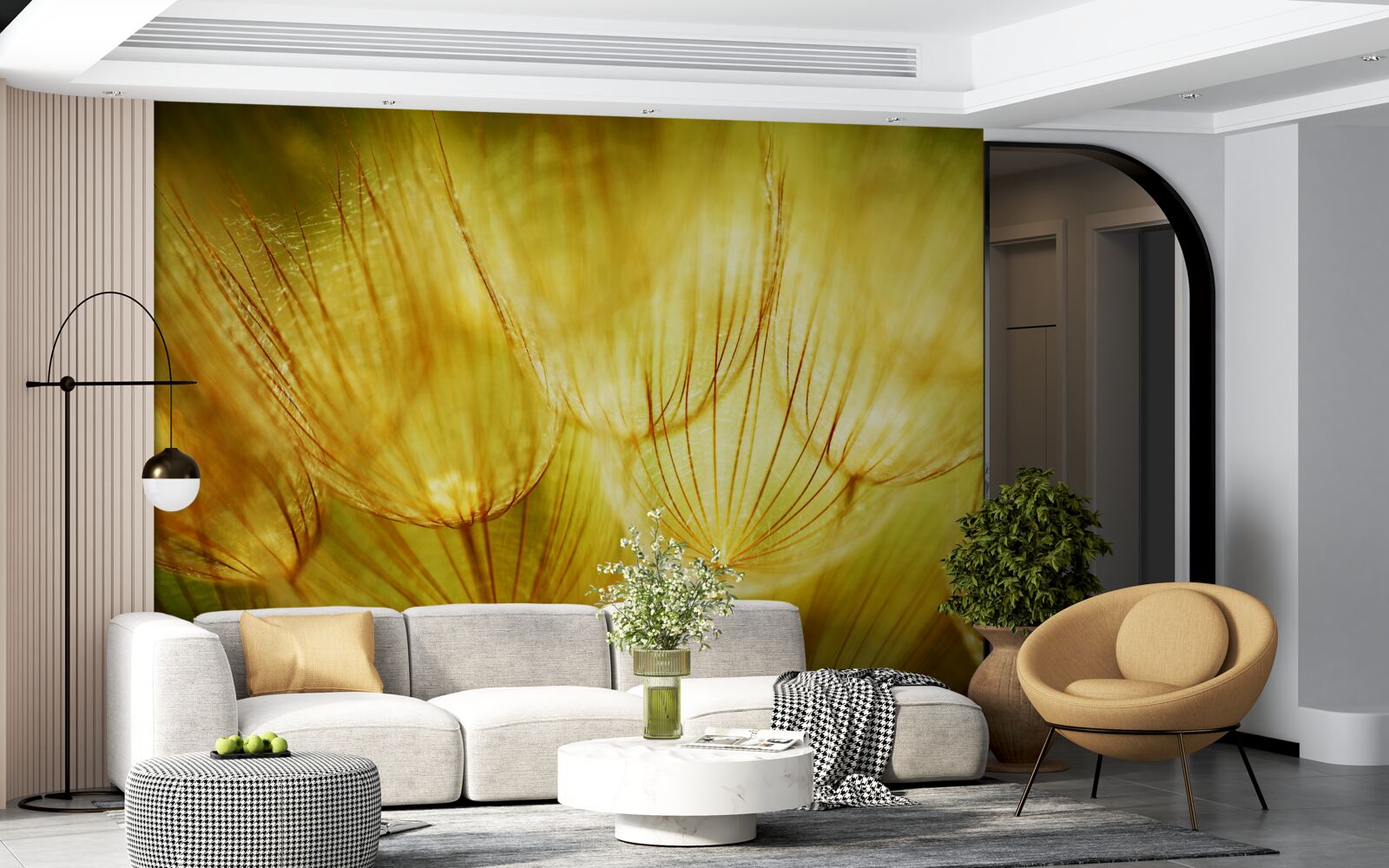 Papier peint cœur de pissenlit, doré