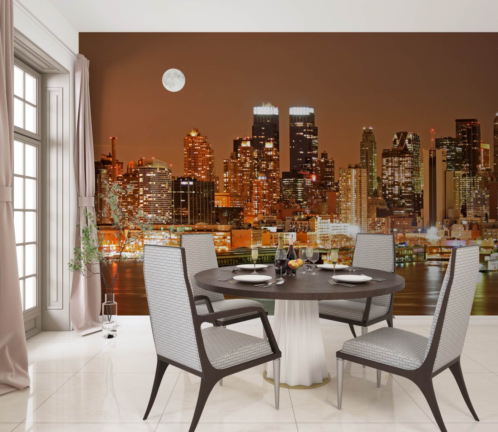 Papier peint la ville est éclairée par la pleine lune