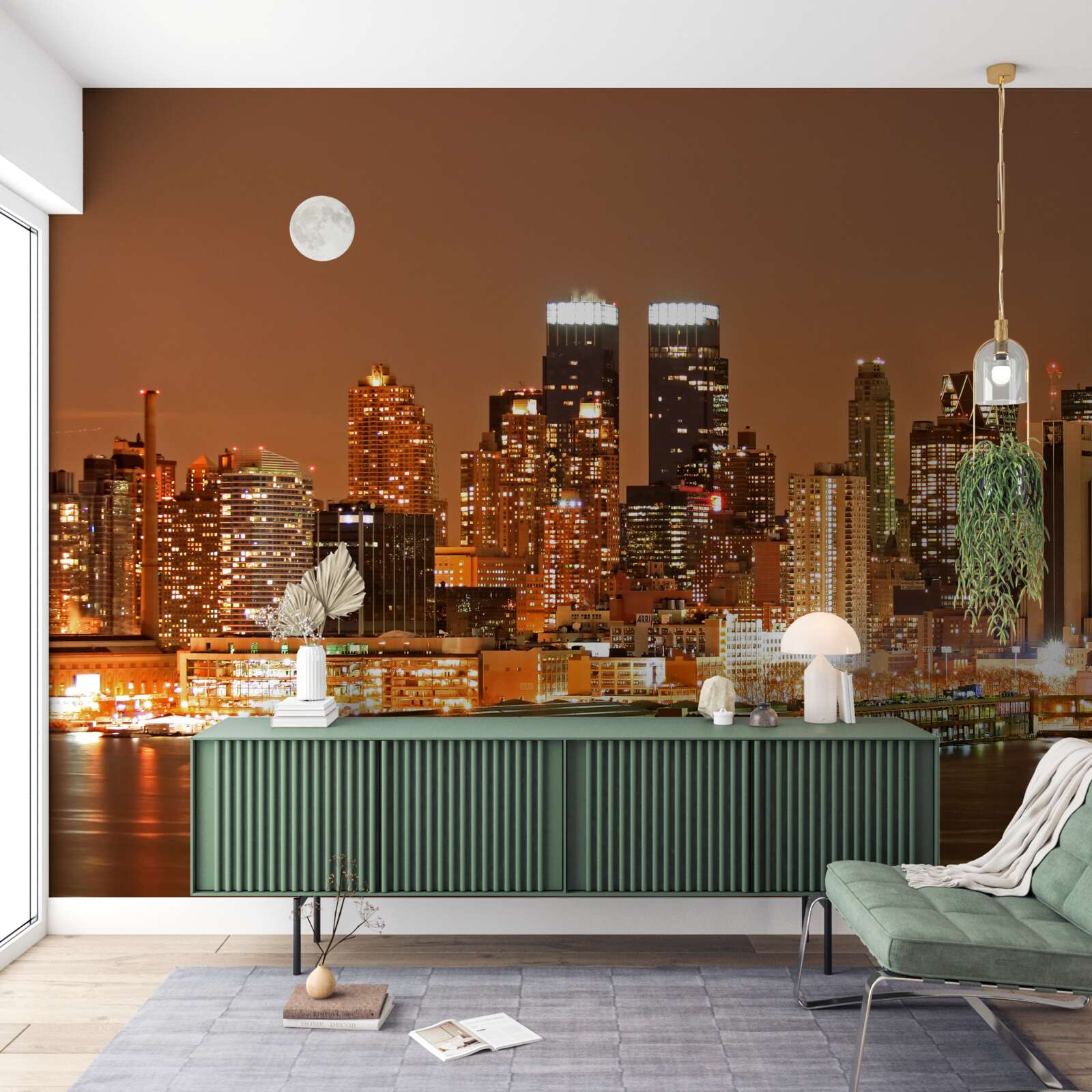 Papier peint la ville est éclairée par la pleine lune