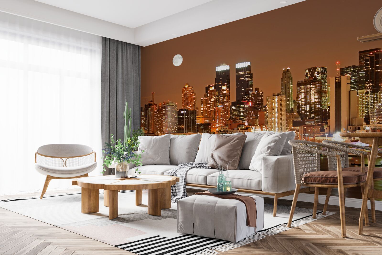 Papier peint la ville est éclairée par la pleine lune