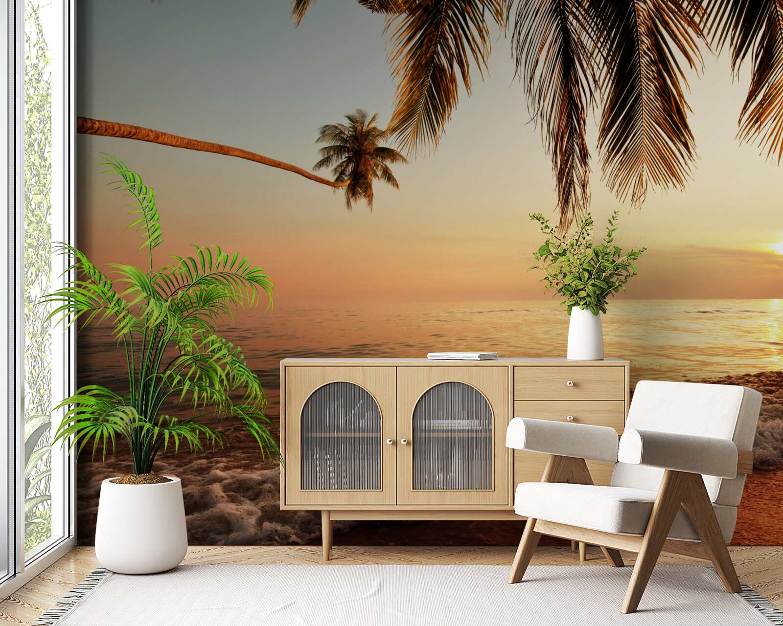 Papier peint île tropicale au coucher du soleil