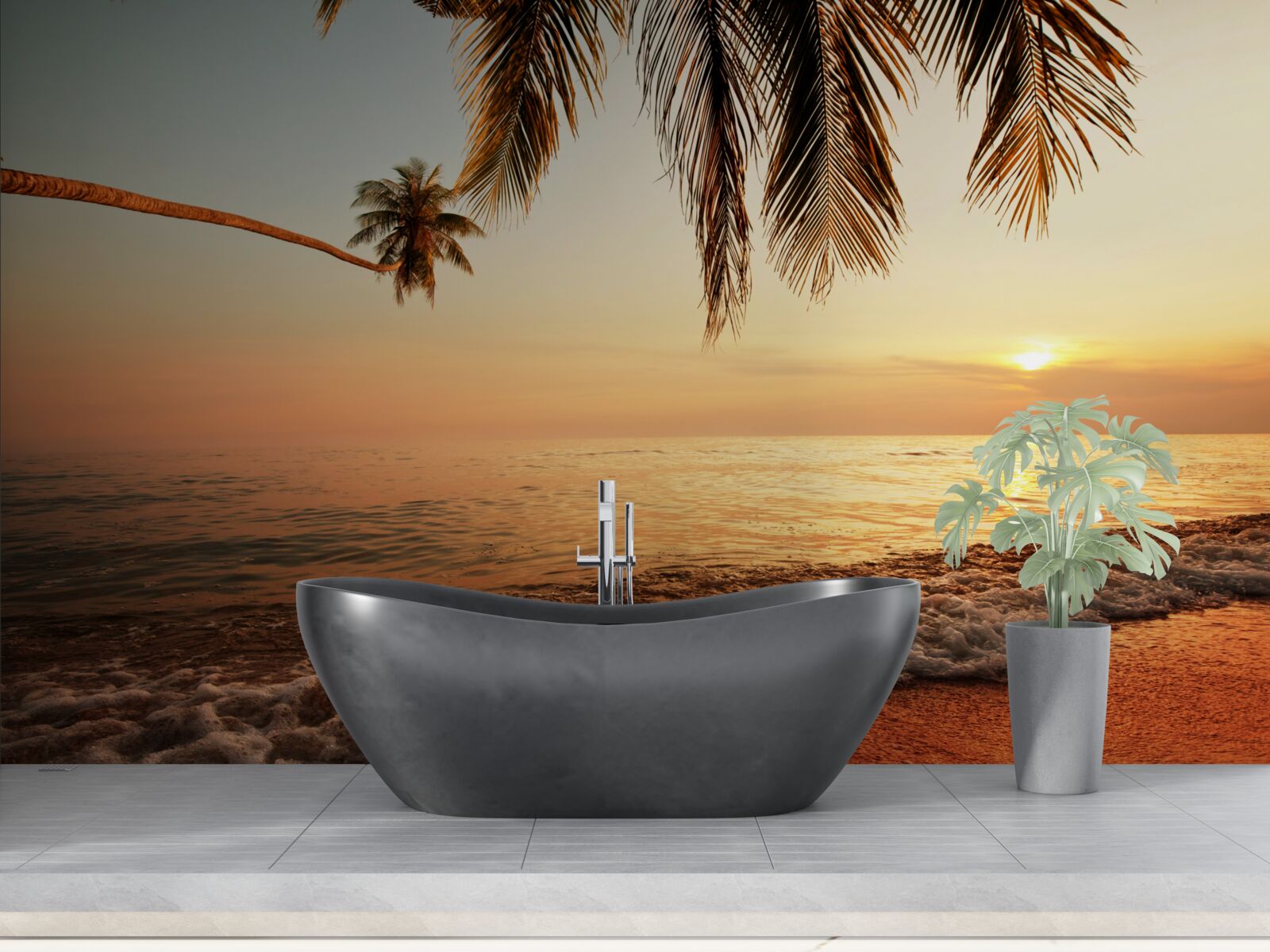 Papier peint île tropicale au coucher du soleil