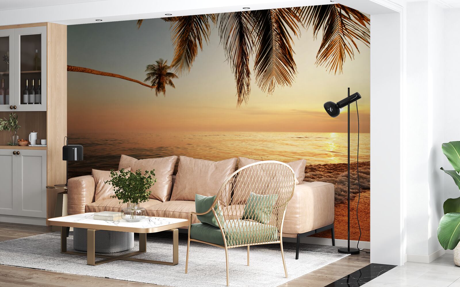 Papier peint île tropicale au coucher du soleil