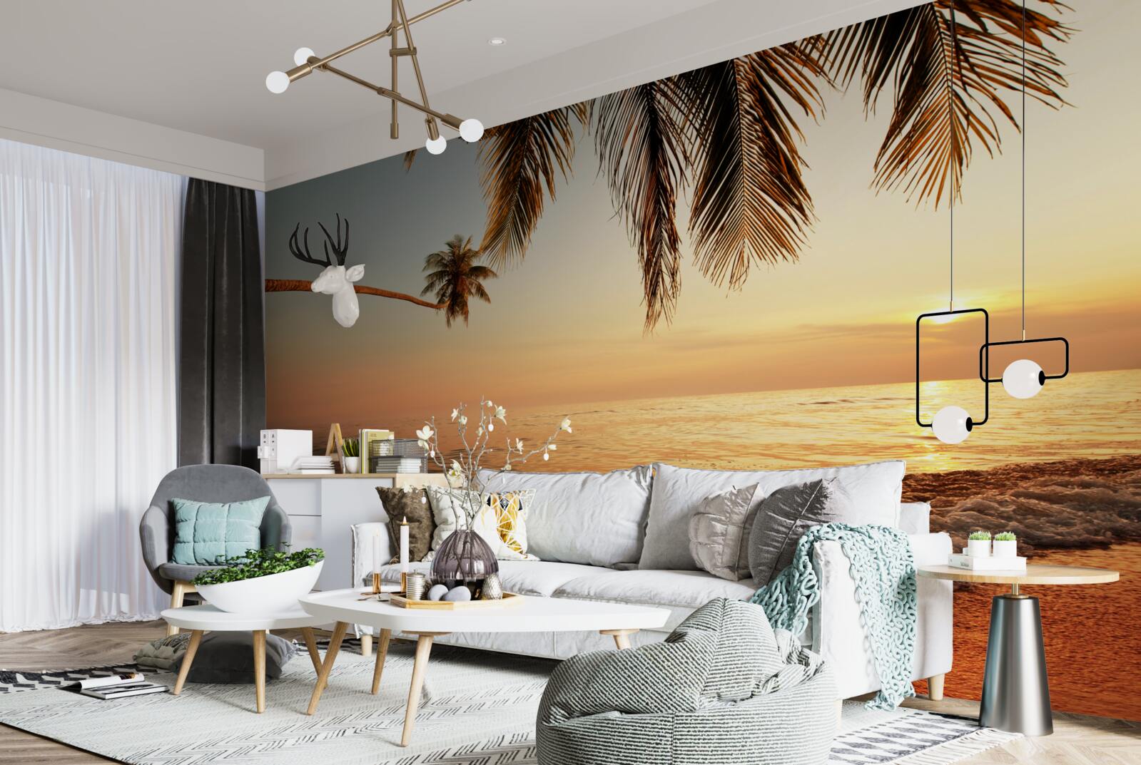 Papier peint île tropicale au coucher du soleil