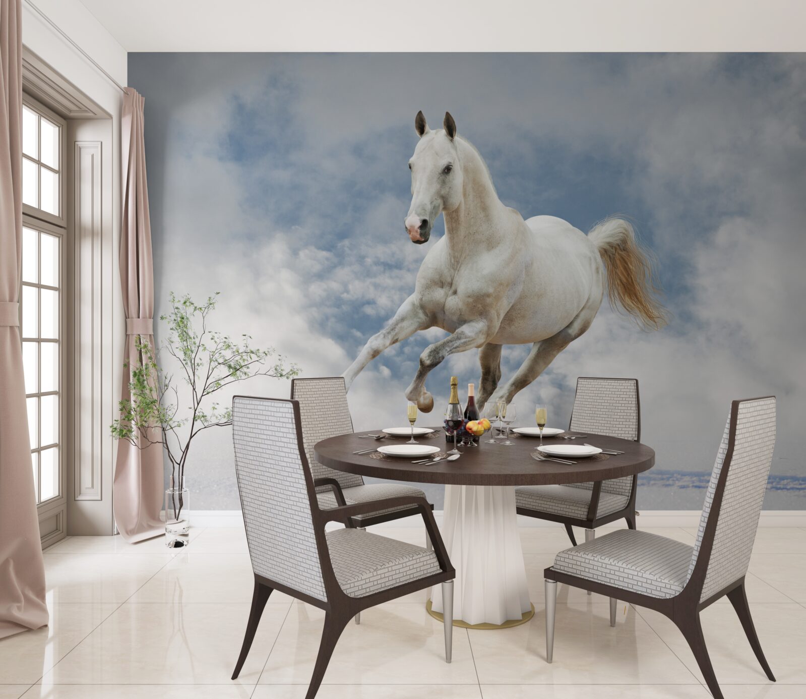 Papier peint galope le cheval blanc