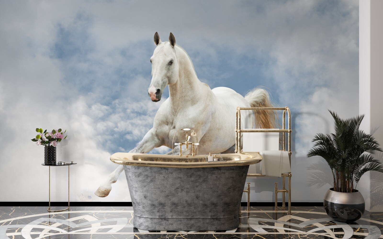 Papier peint galope le cheval blanc