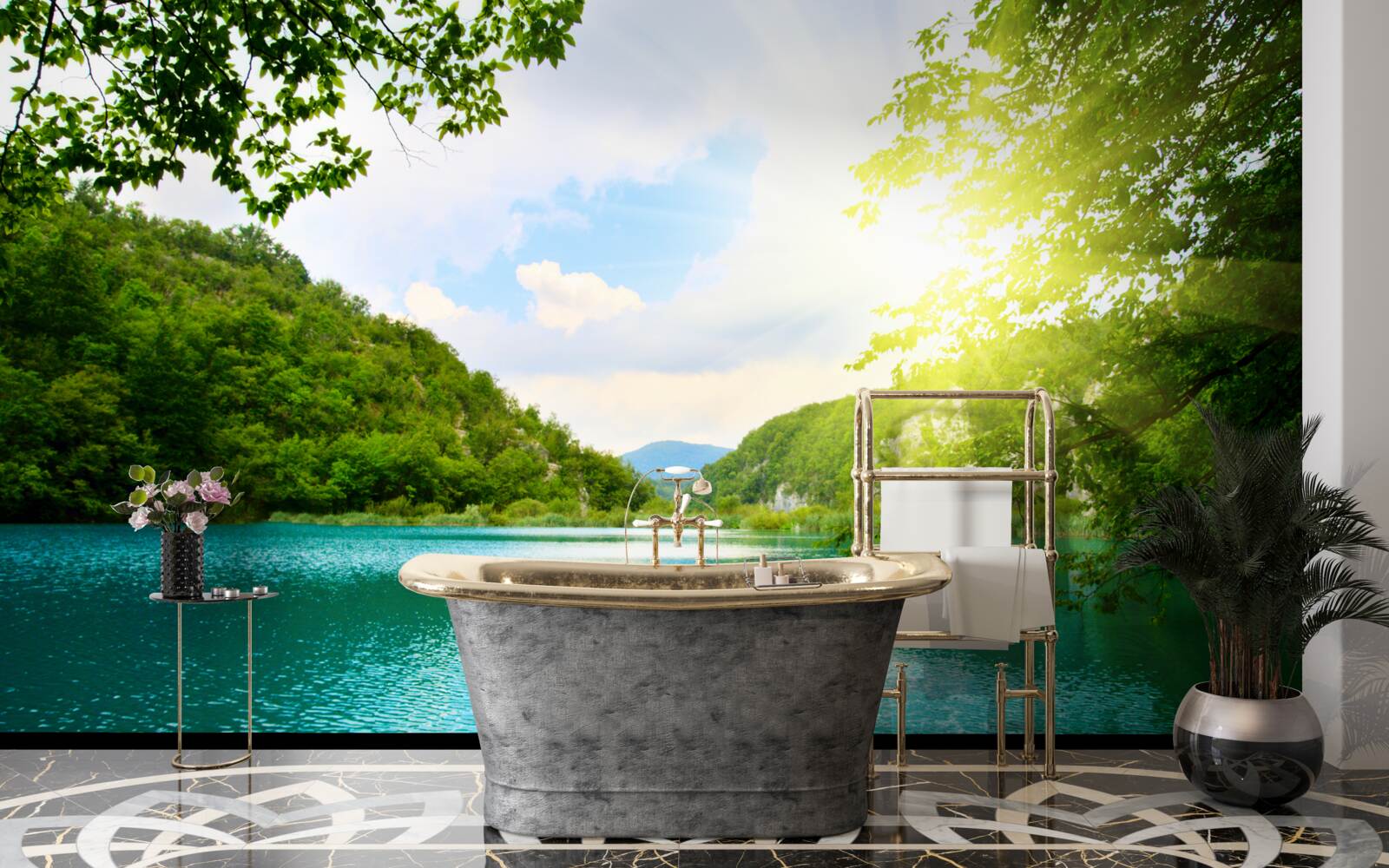 Papier peint lever de soleil sur la surface de l'eau