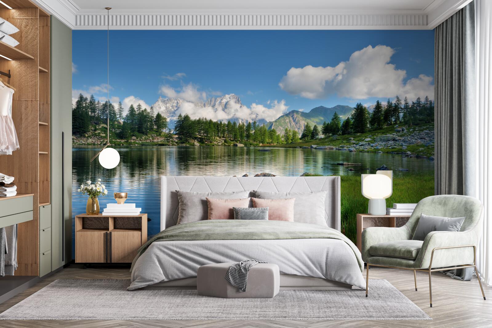 Papier peint un goût d'été d'une rivière de montagne paisible