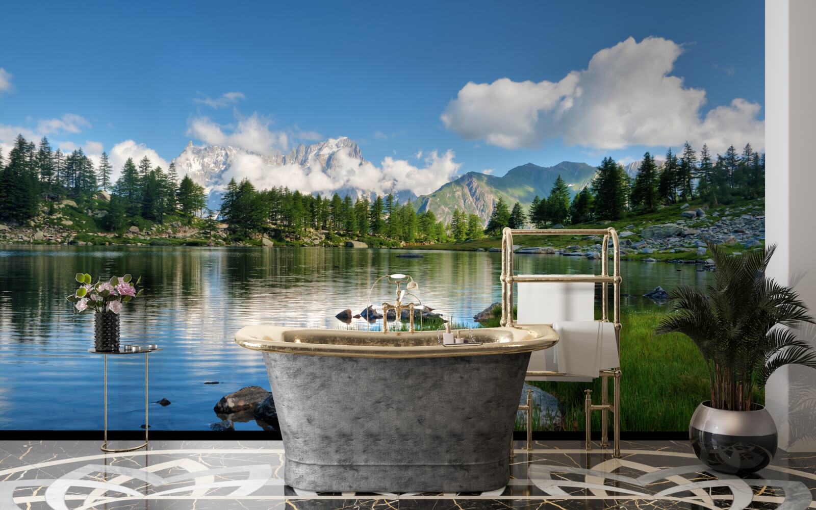 Papier peint un goût d'été d'une rivière de montagne paisible