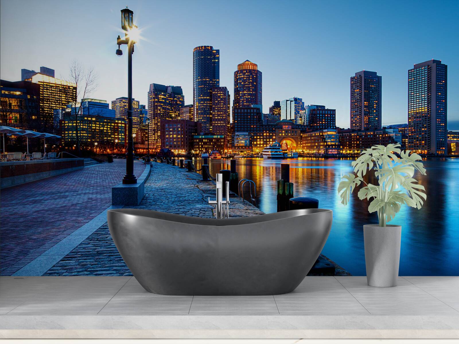 Papier peint coucher de soleil sur une jetée inhabitée