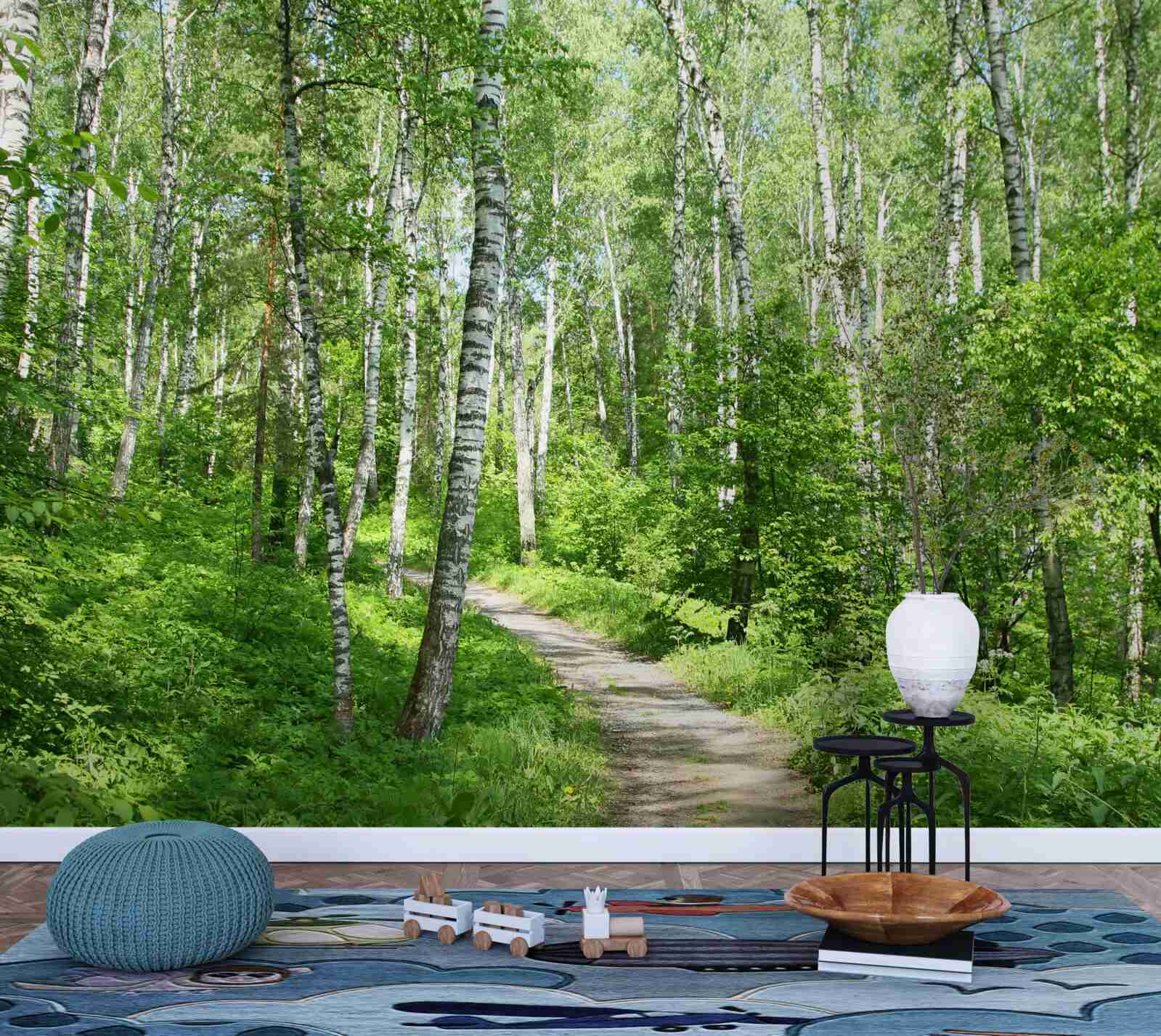 Papier peint Chemin à travers la forêt de bouleaux pendant la saison estivale