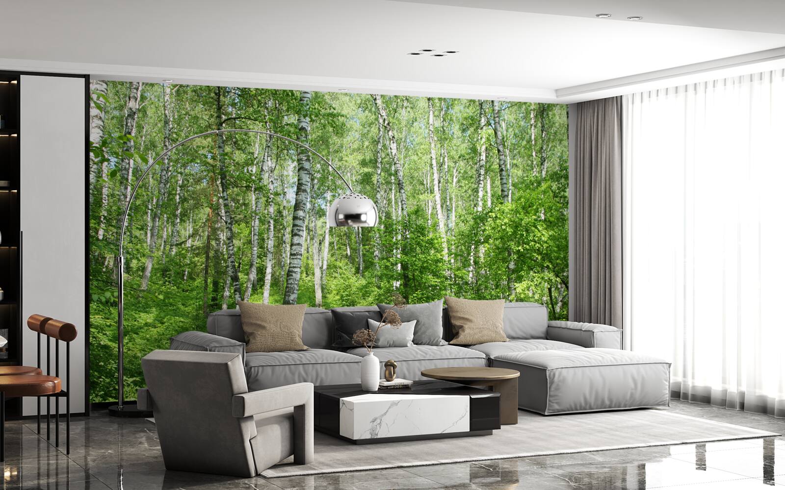 Papier peint Chemin à travers la forêt de bouleaux pendant la saison estivale