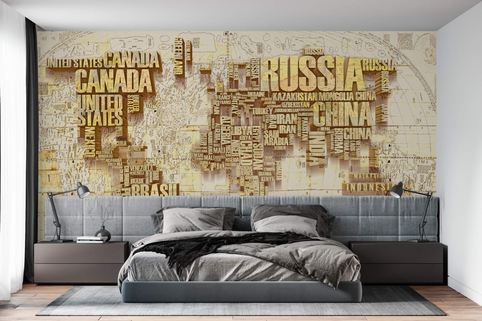 Papier peint Le globe terrestre est constitué des noms des pays