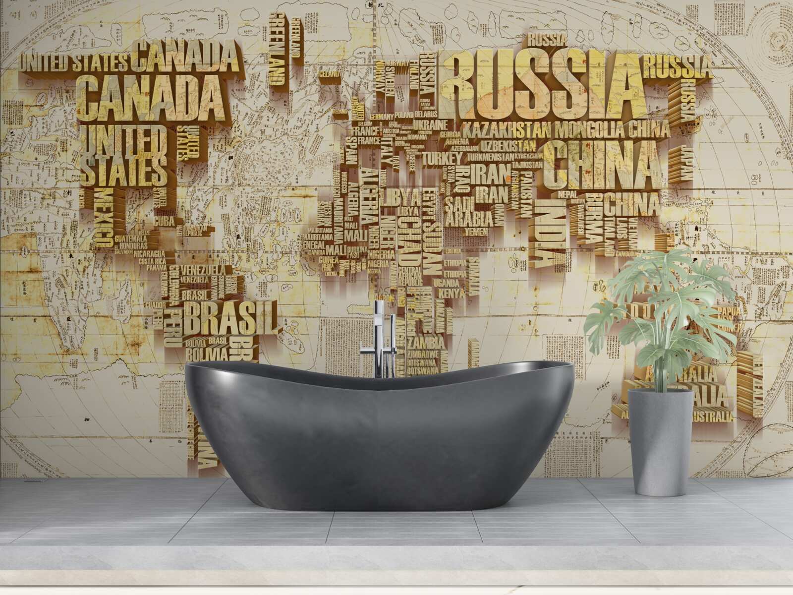 Papier peint Le globe terrestre est constitué des noms des pays