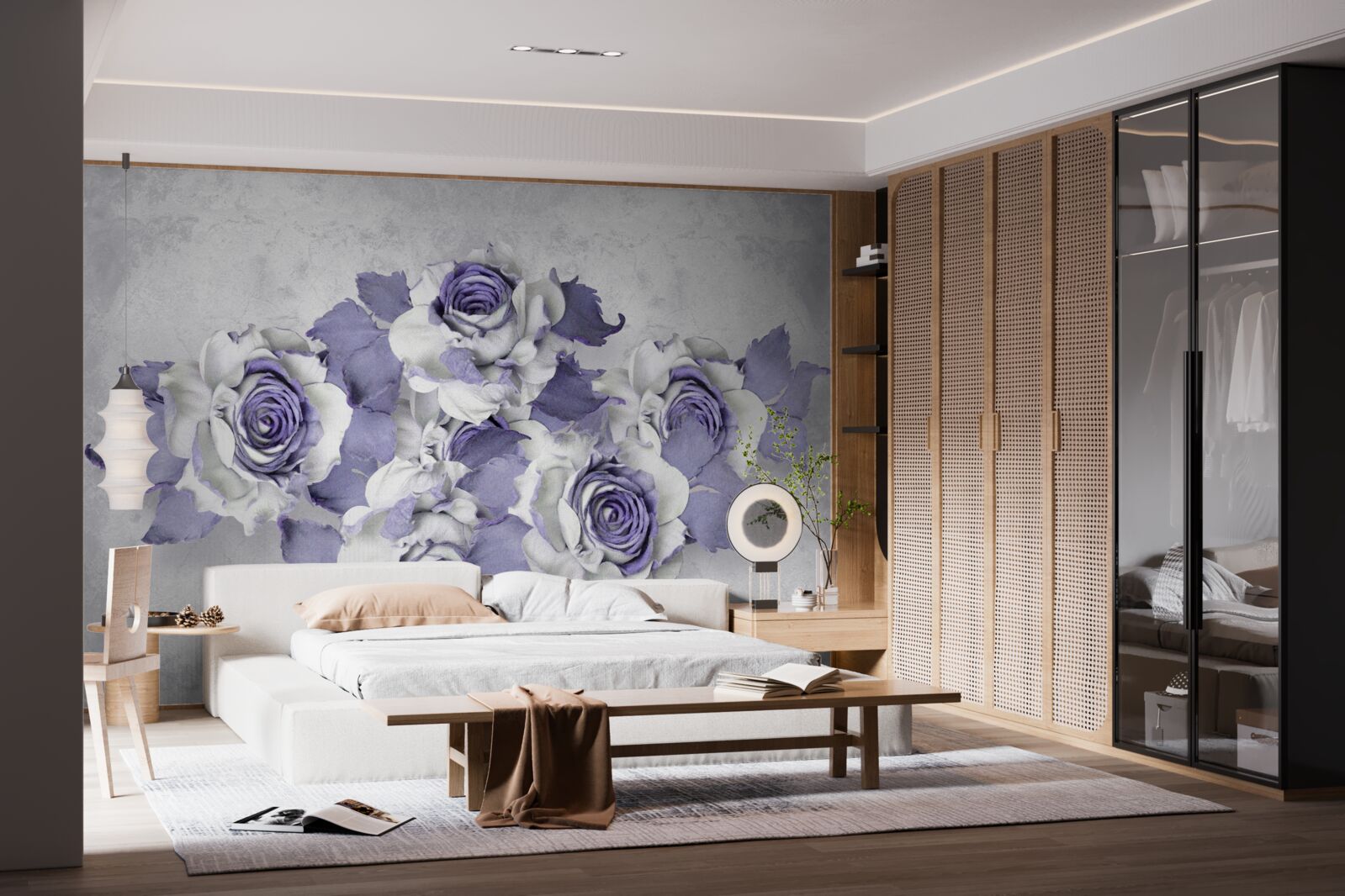 Papier peint décoration florale lilas