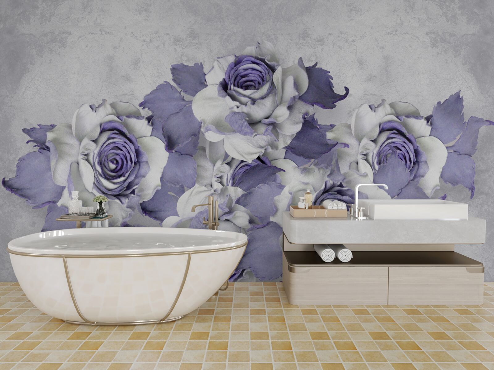 Papier peint décoration florale lilas