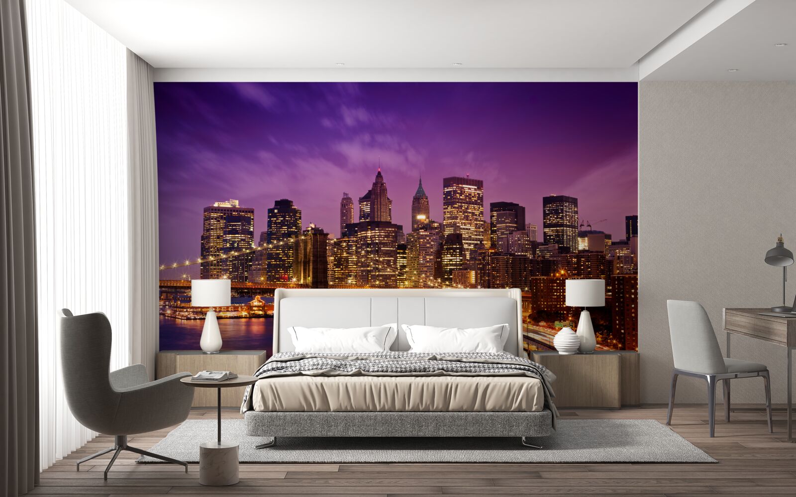 Papier peint pont de brooklyn la nuit