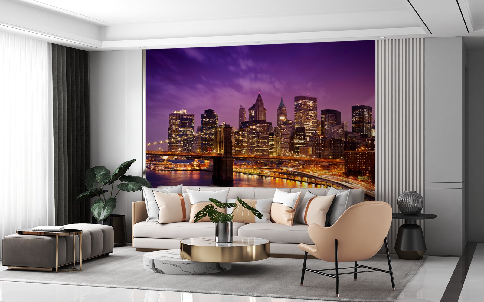 Papier peint pont de brooklyn la nuit