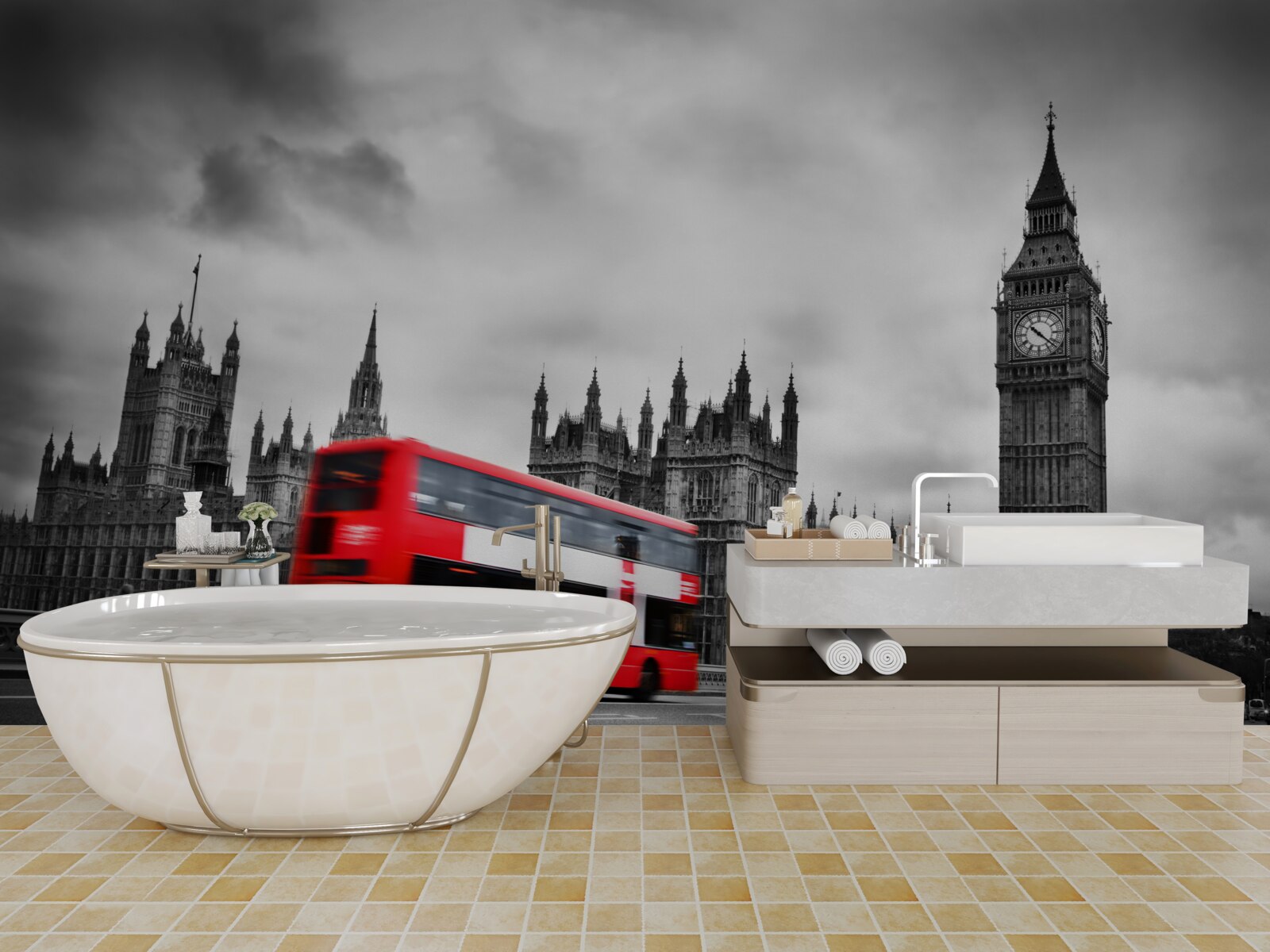 Papier peint bus londonien sur la route