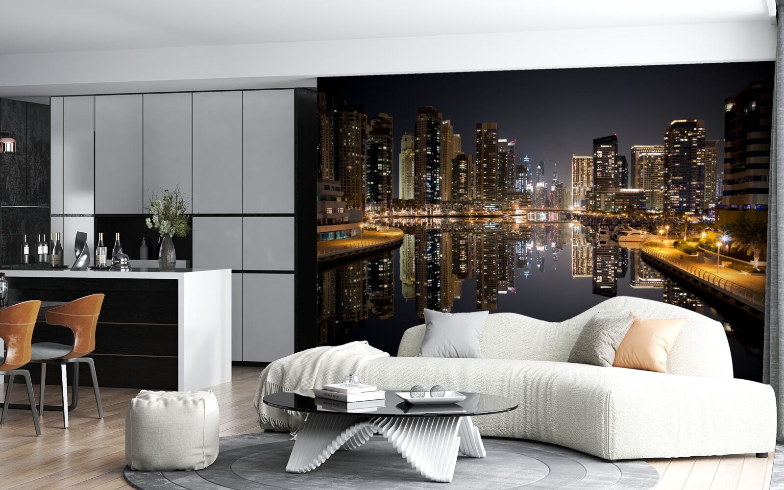 Papier peint reflet de gratte-ciel dans l'eau