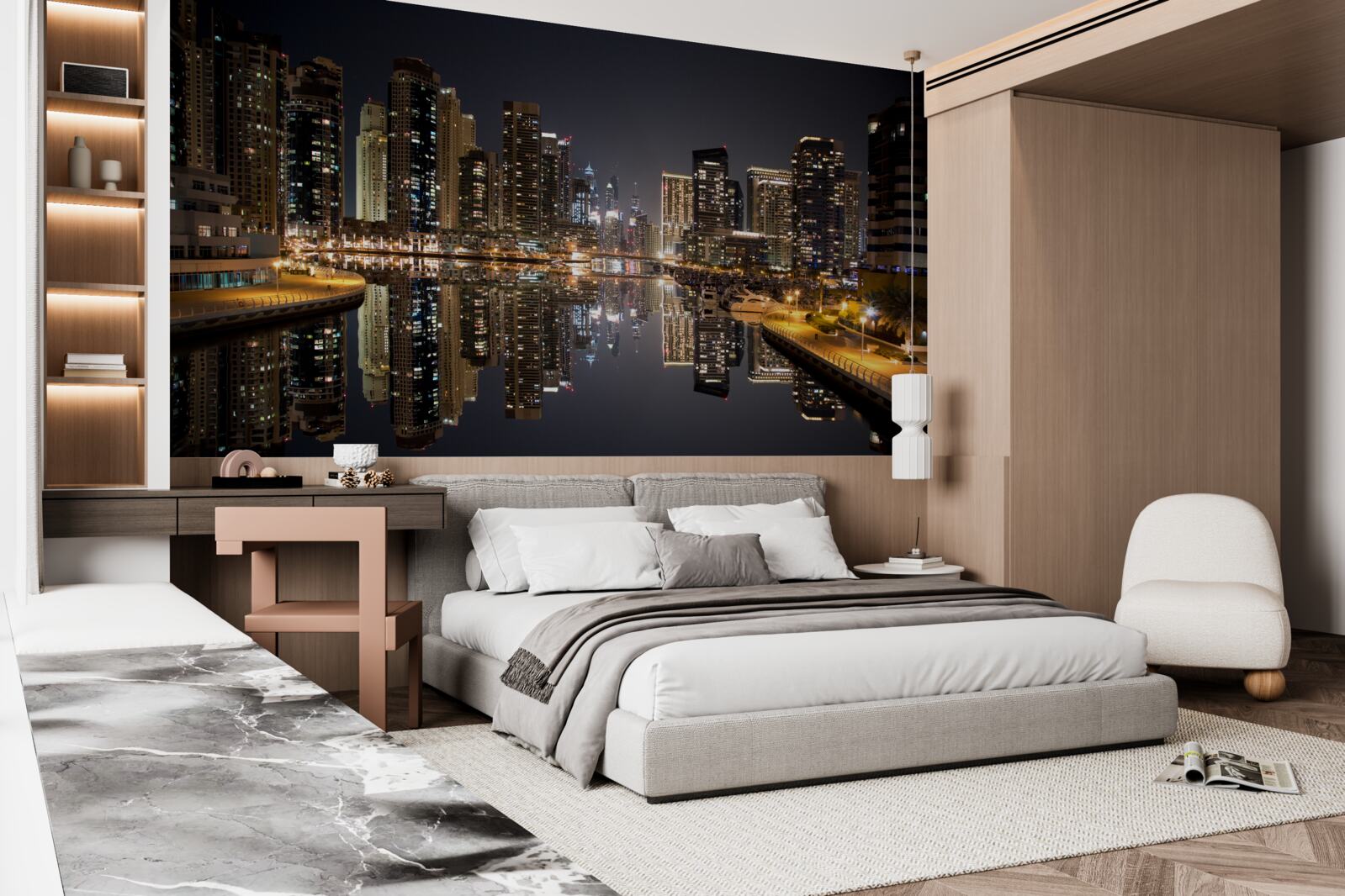 Papier peint reflet de gratte-ciel dans l'eau