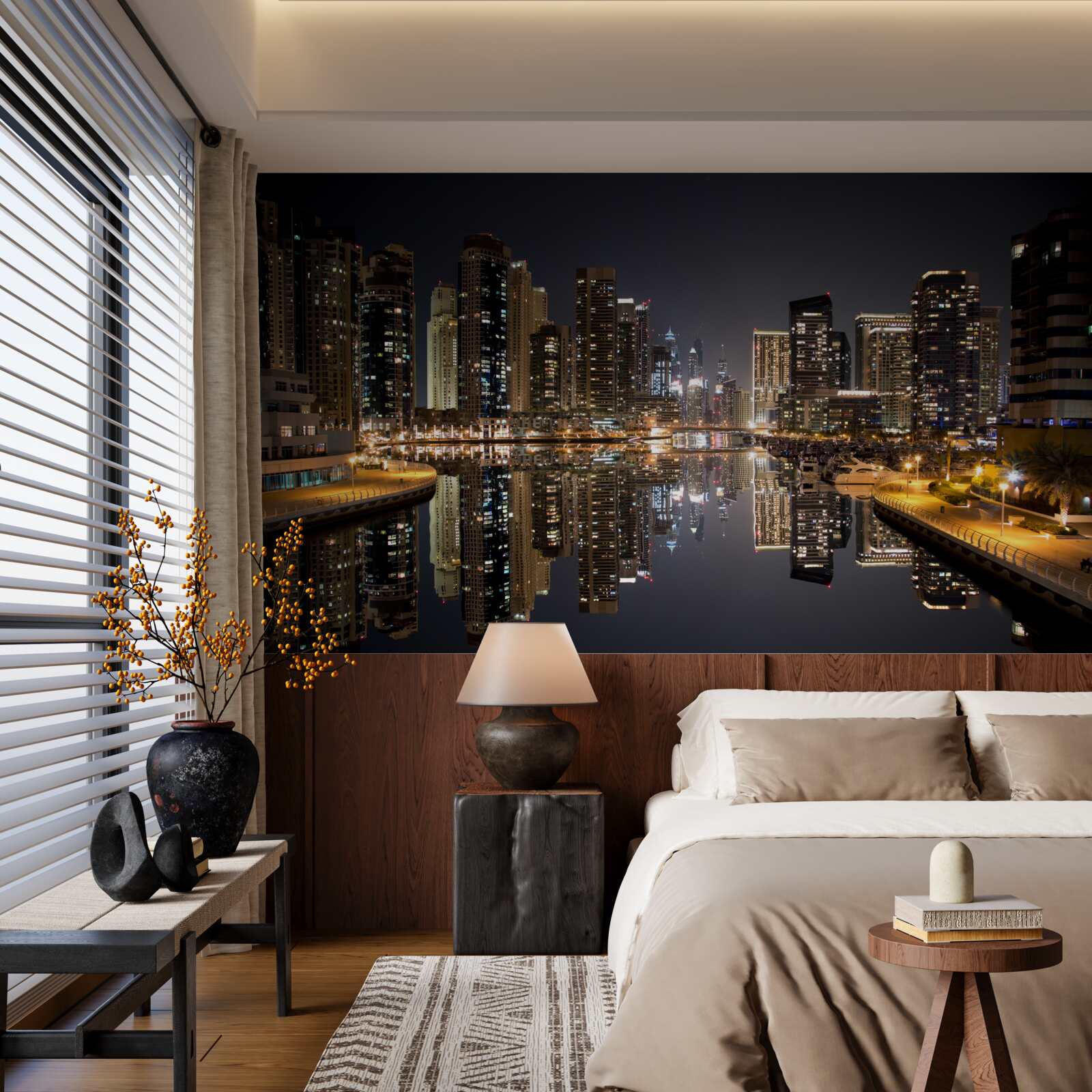 Papier peint reflet de gratte-ciel dans l'eau