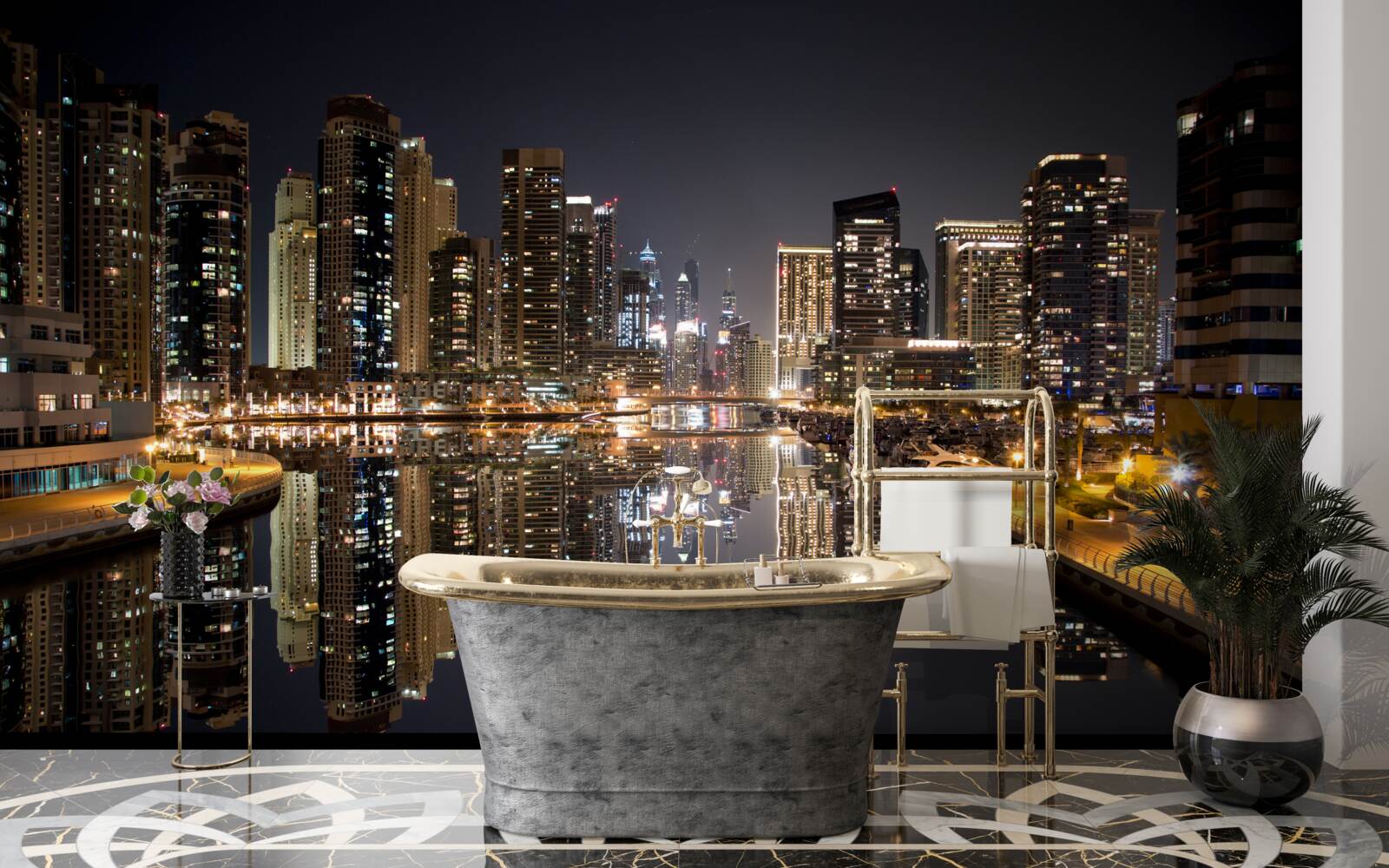 Papier peint reflet de gratte-ciel dans l'eau