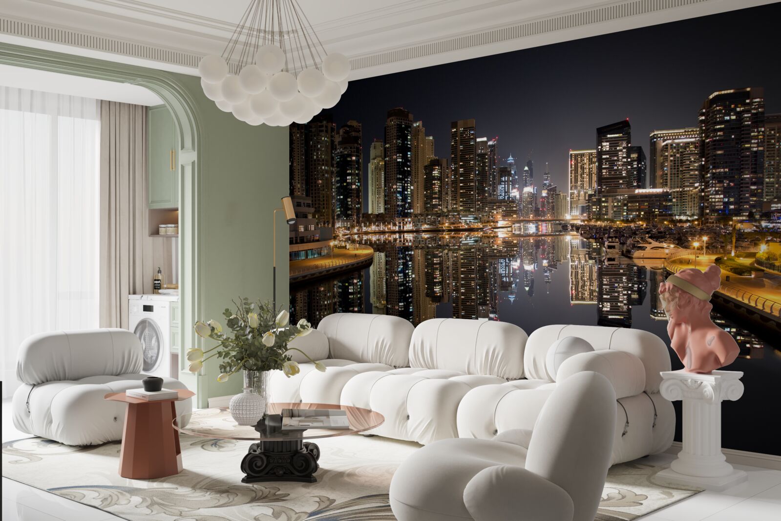 Papier peint reflet de gratte-ciel dans l'eau