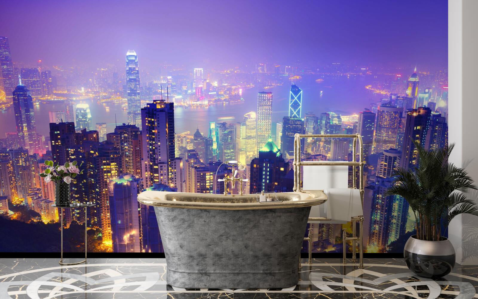 Papier peint hong kong, la nuit, a une ligne d'horizon stupéfiante