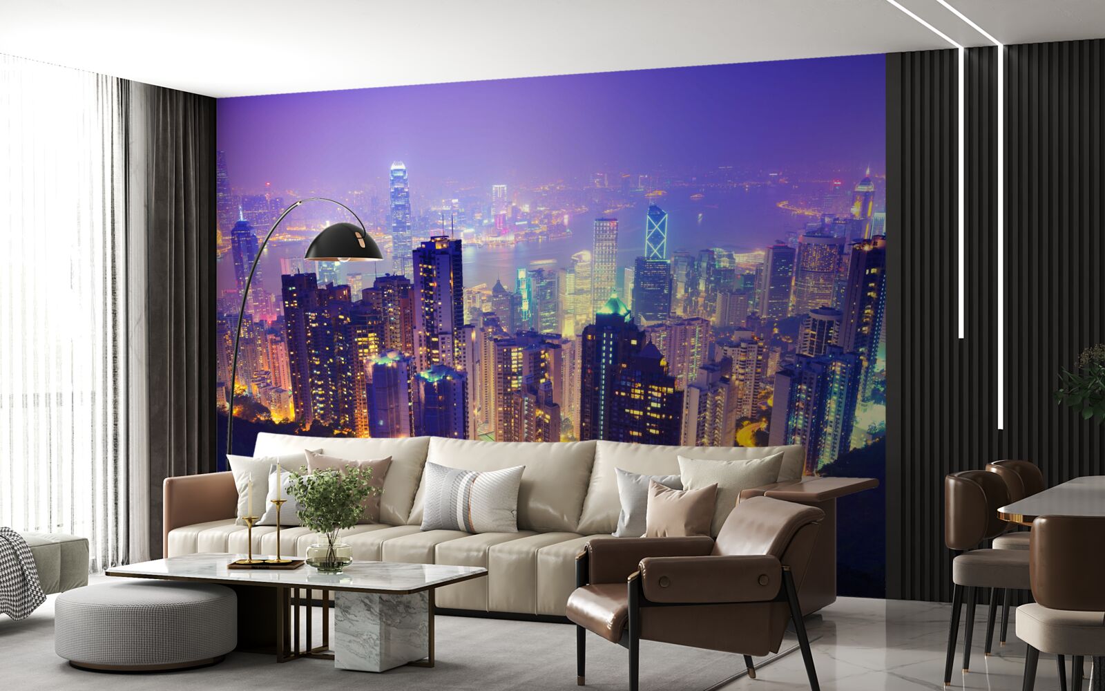 Papier peint hong kong, la nuit, a une ligne d'horizon stupéfiante