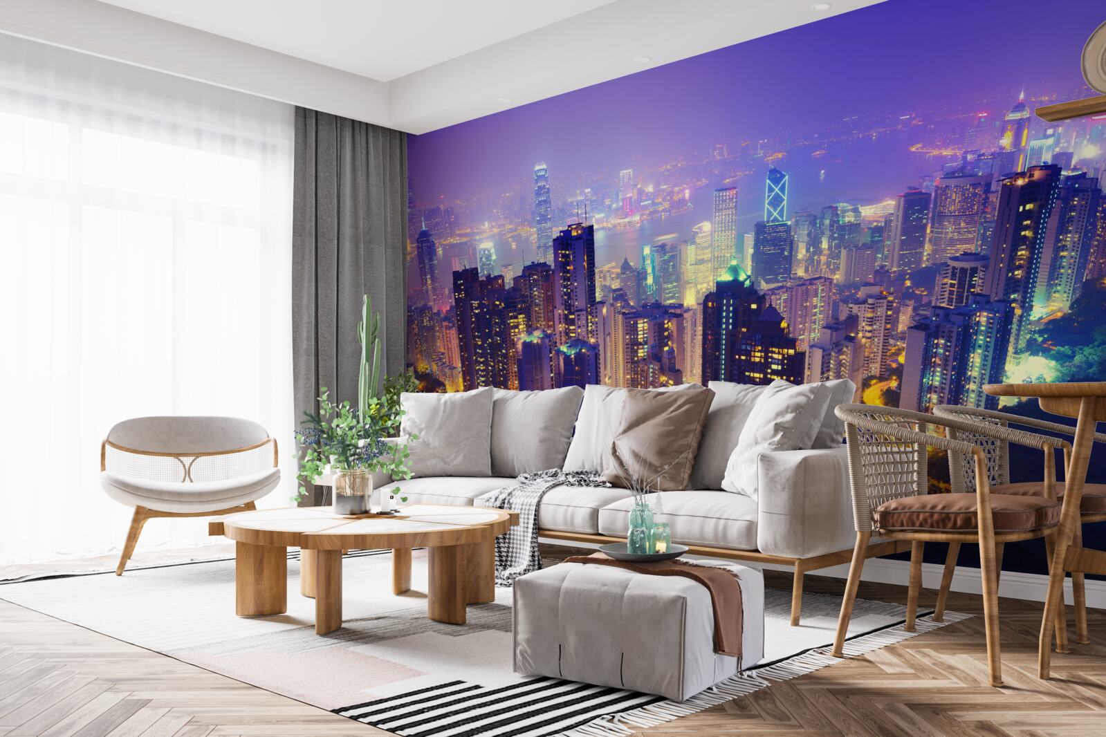 Papier peint hong kong, la nuit, a une ligne d'horizon stupéfiante