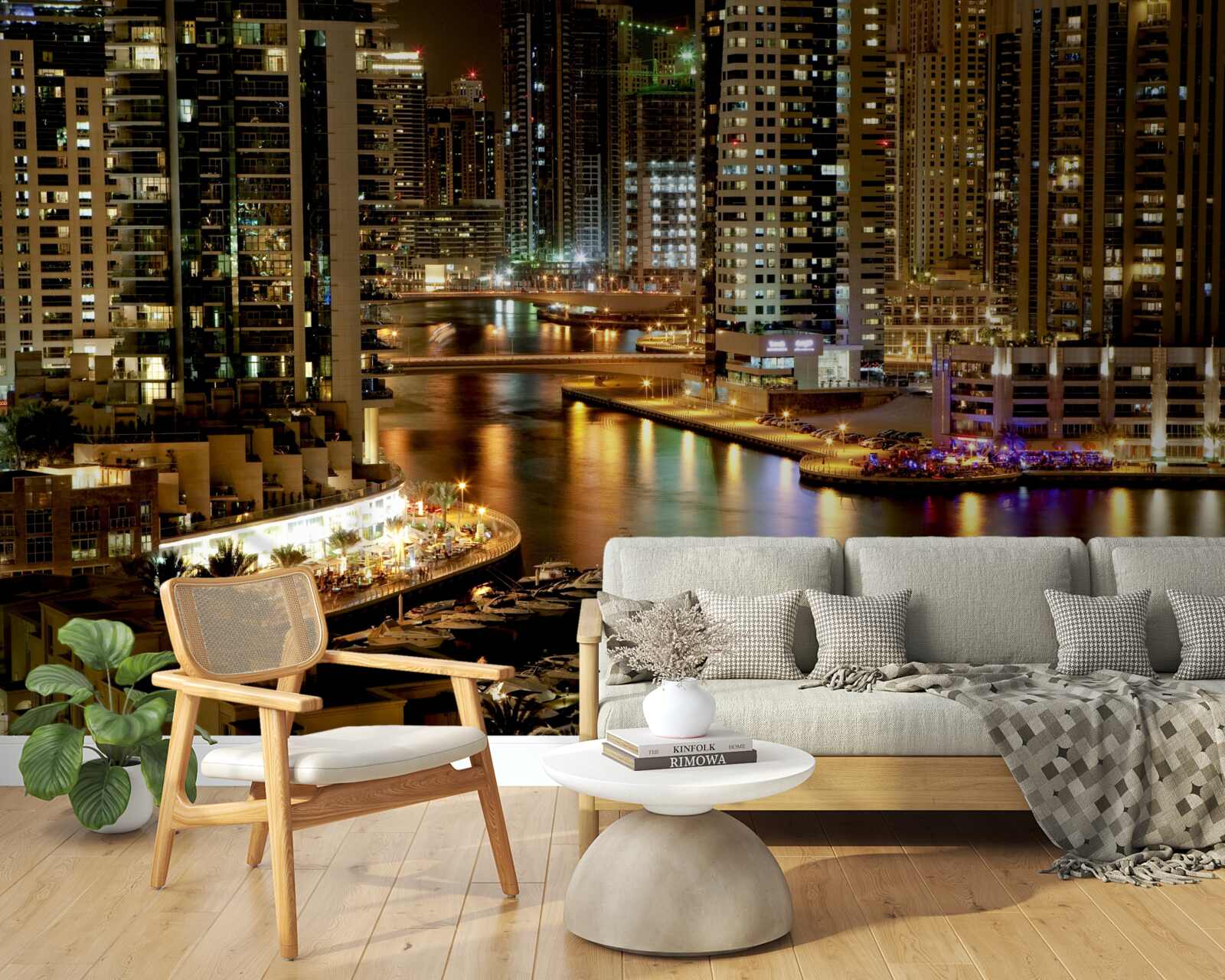 Papier peint quai de nuit avec bateaux