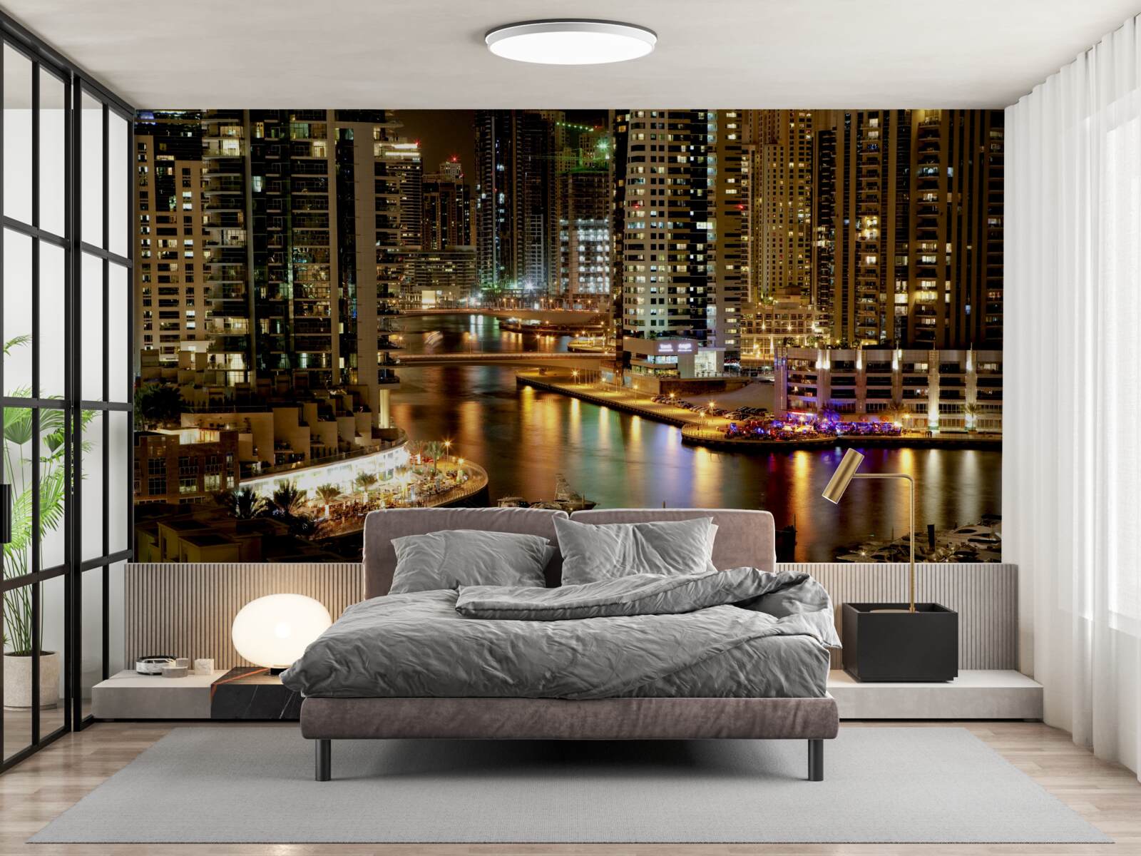 Papier peint quai de nuit avec bateaux